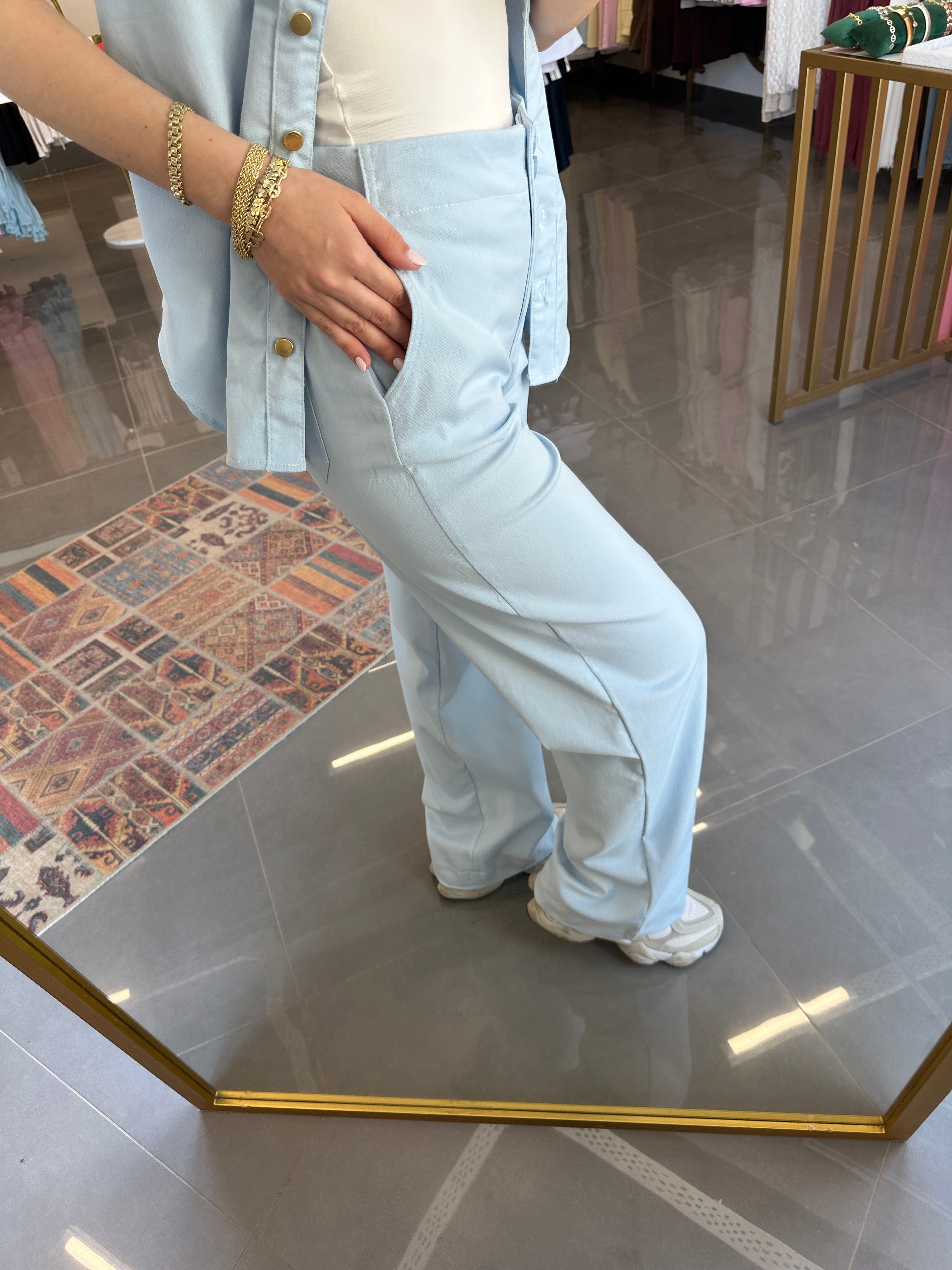 Yumuşak Dokulu Pantolon Yelek Takım Bebe Mavi