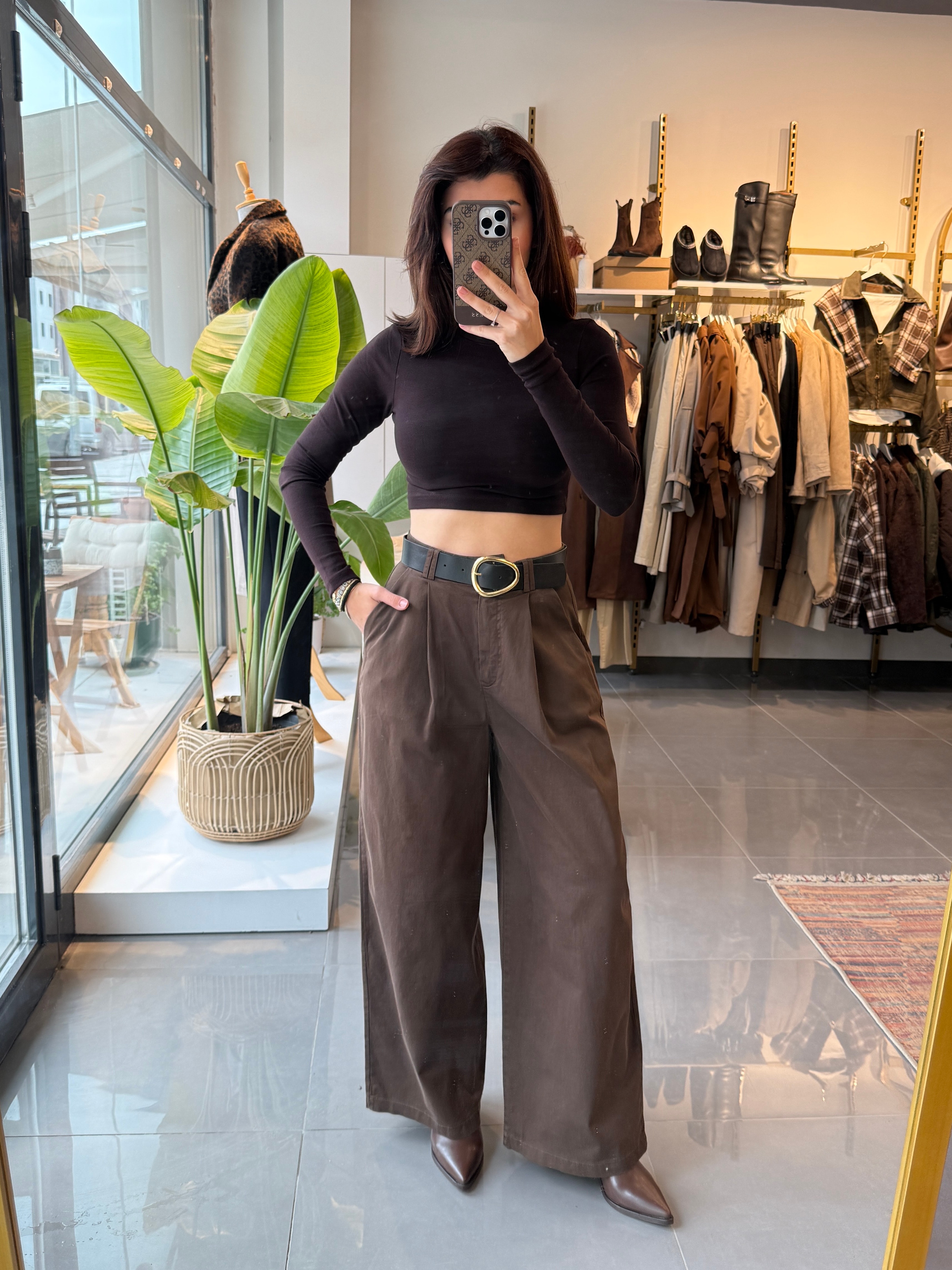 Gabardin Kemerli Palazzo Pantolon 
