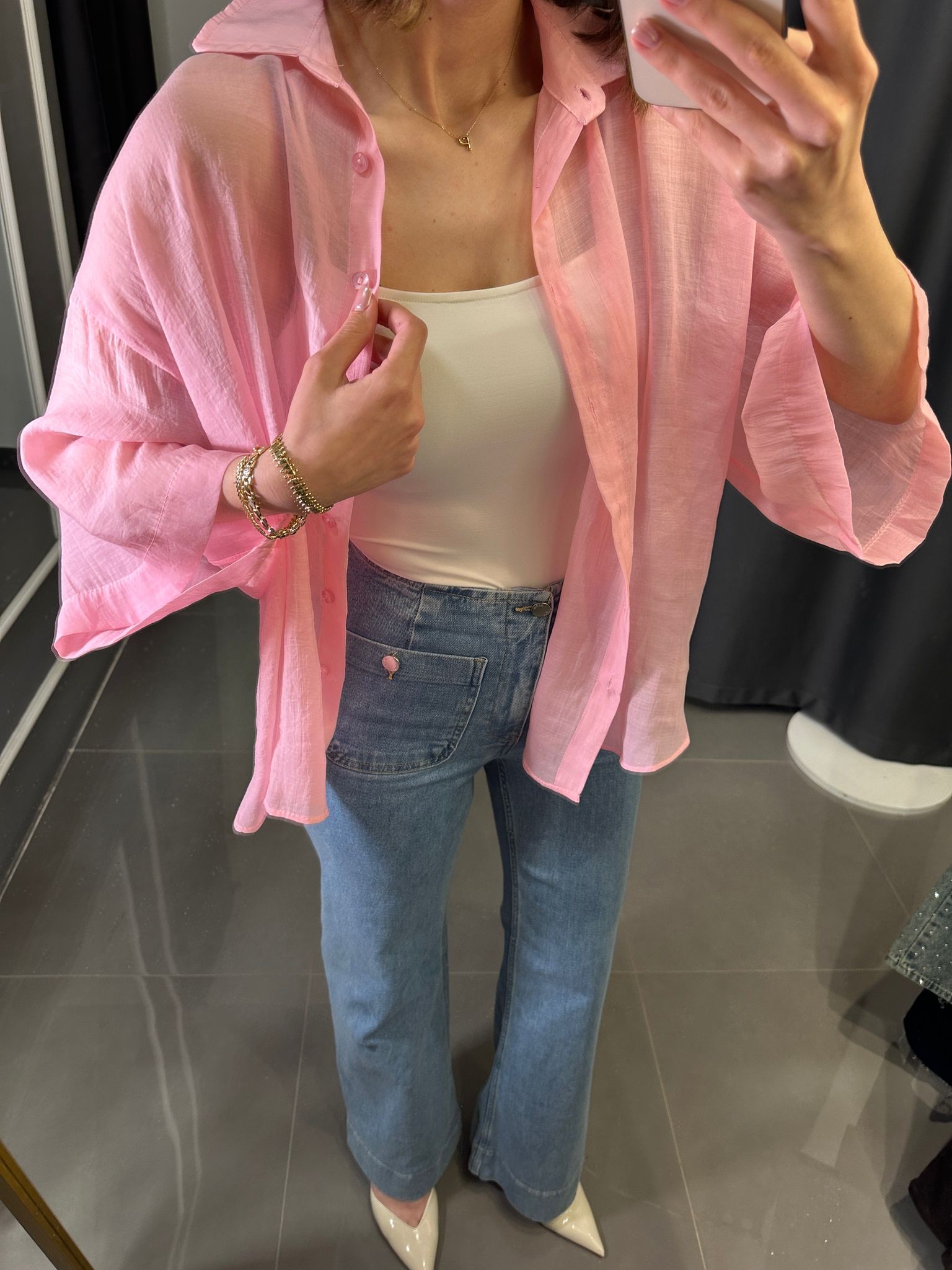 Oversize İpeksi Gömlek Pembe STD