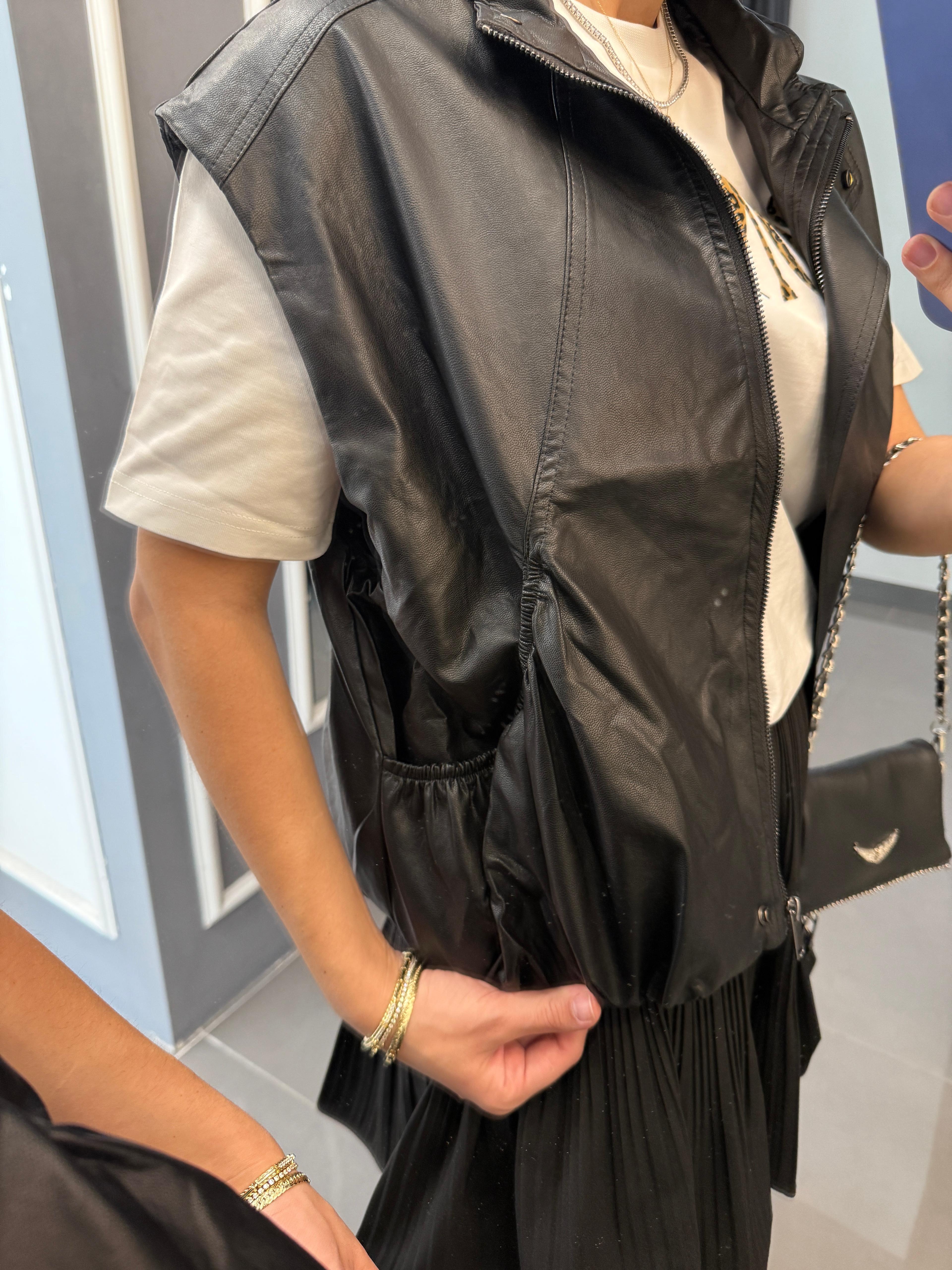 Oversize Bomber Deri Yelek 