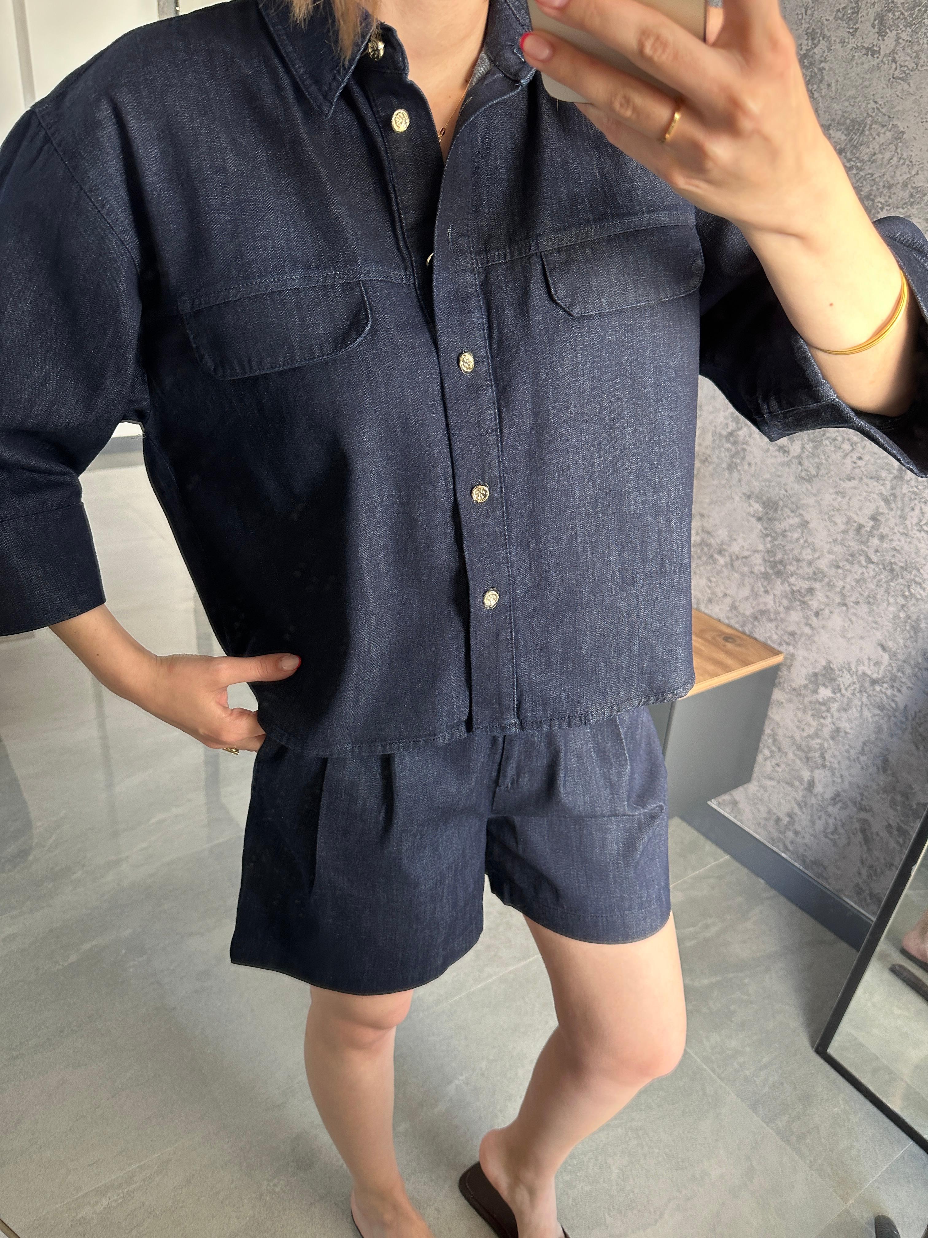 Premium Denim Gömlek Şort Takım