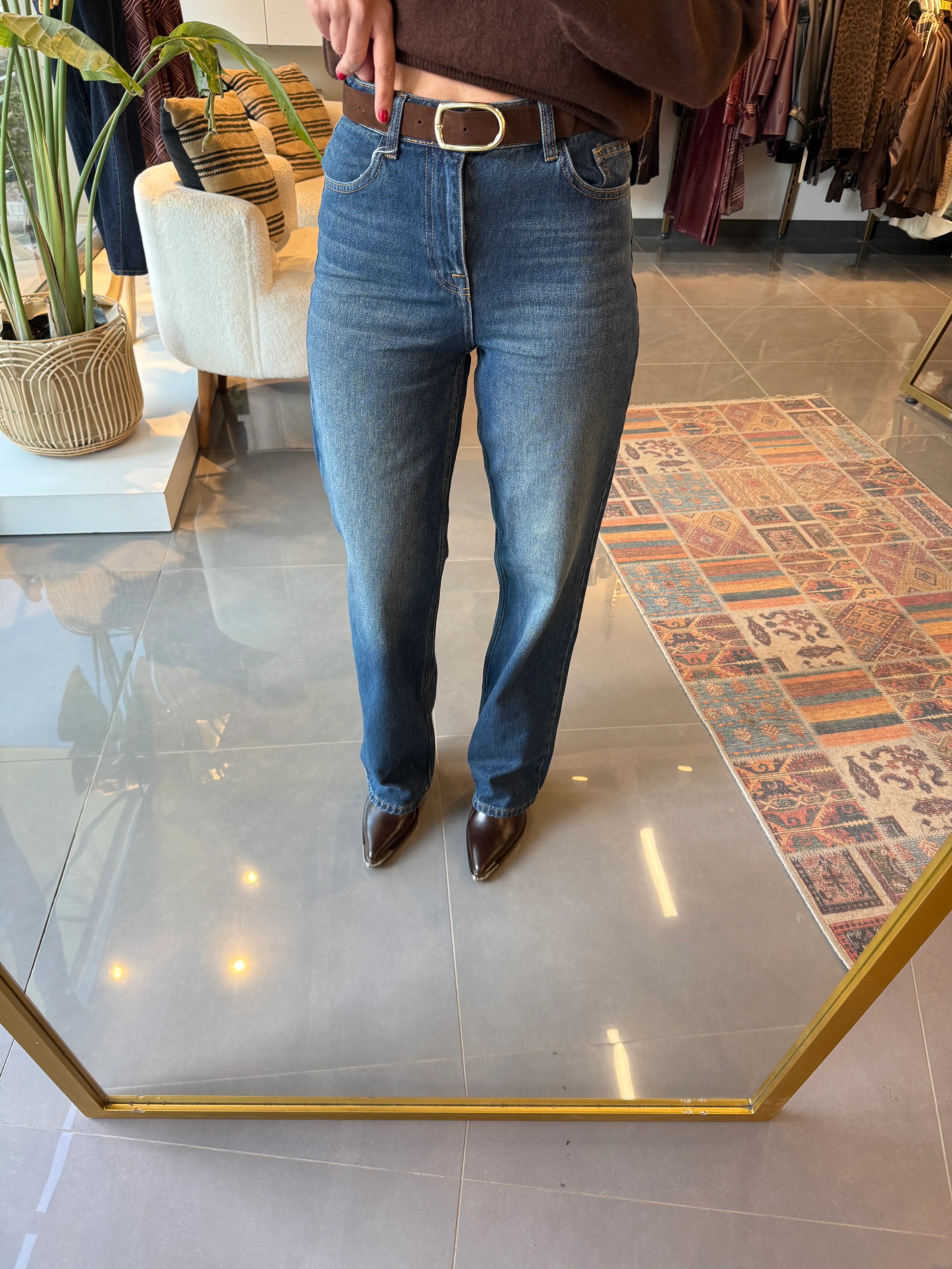 Özel Seri Kemerli Straıght Jean Mavi