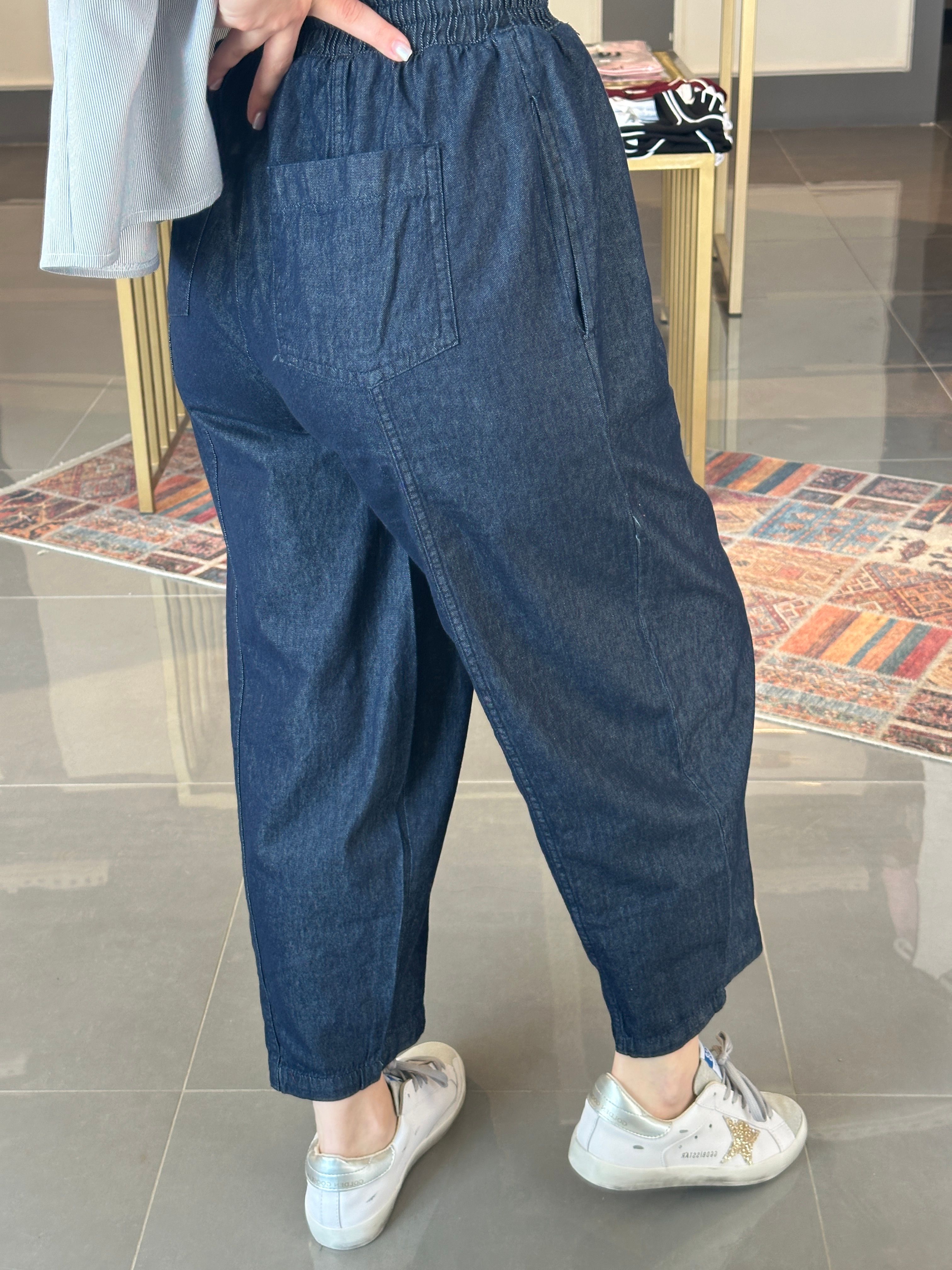 Baggy Denim Bel Lastik Pantolon