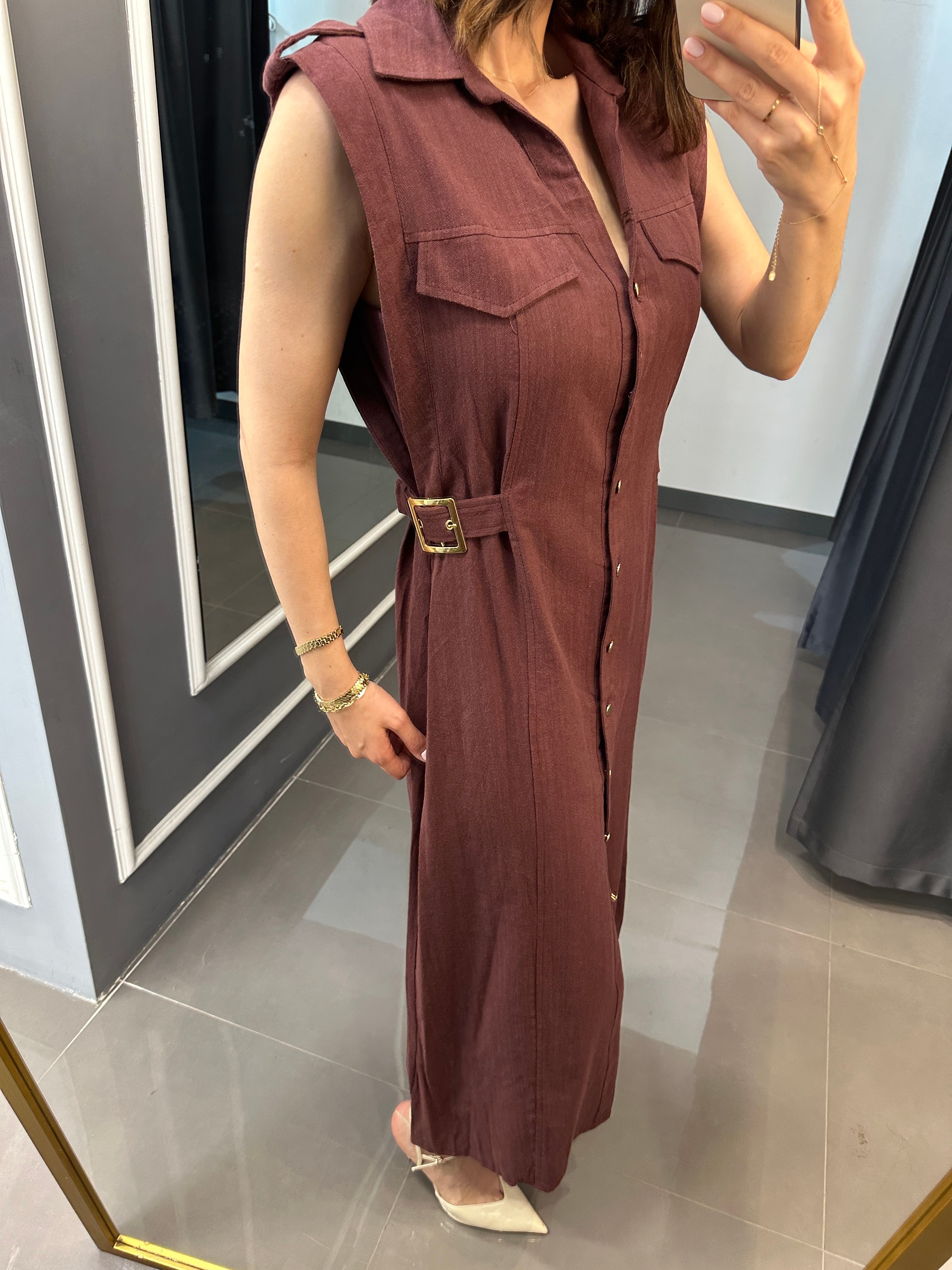 Marka Model Kemer Detay Keten Elbise Mürdüm