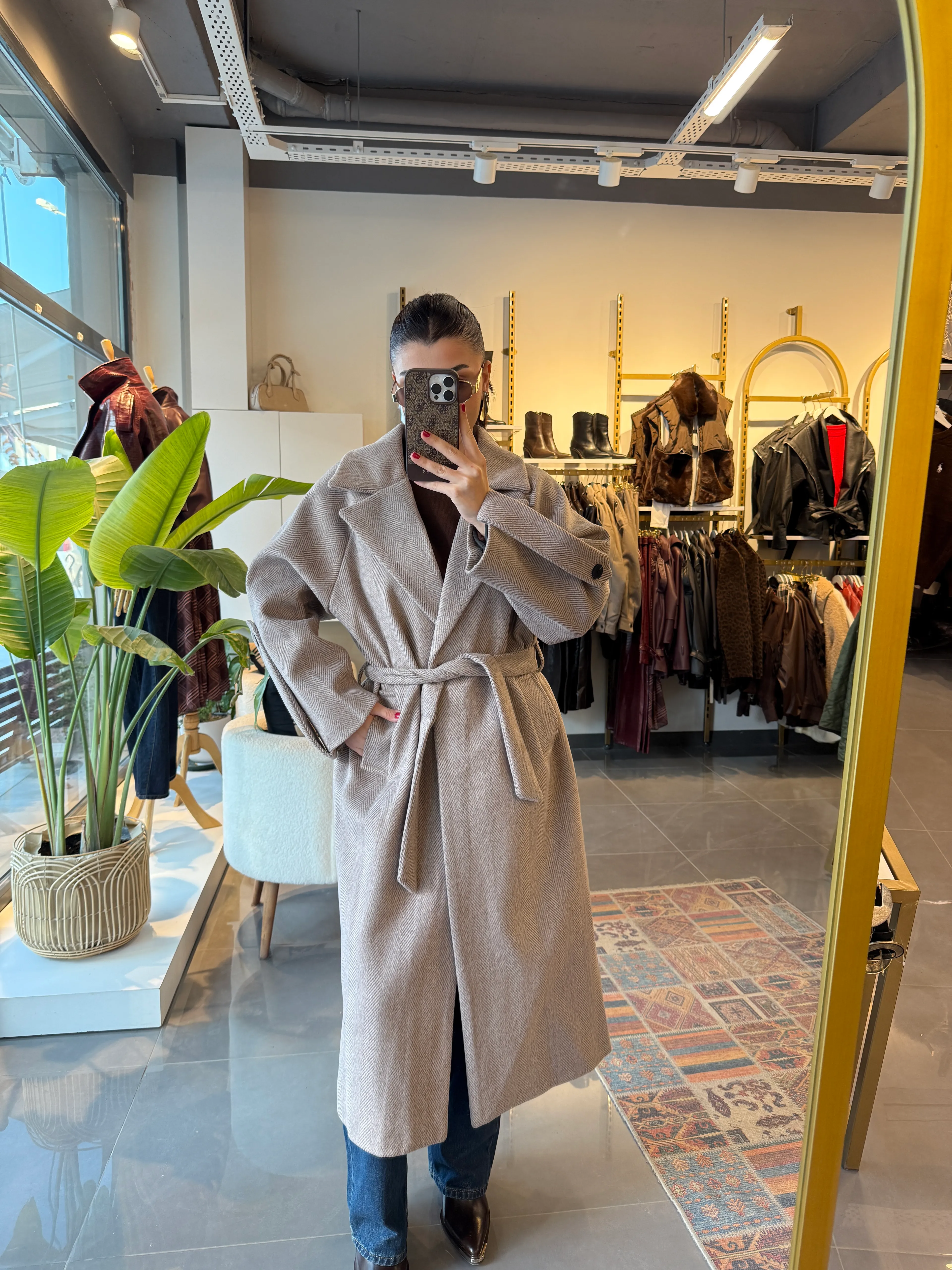 Oversize Çizgili Mechelen Kaban  