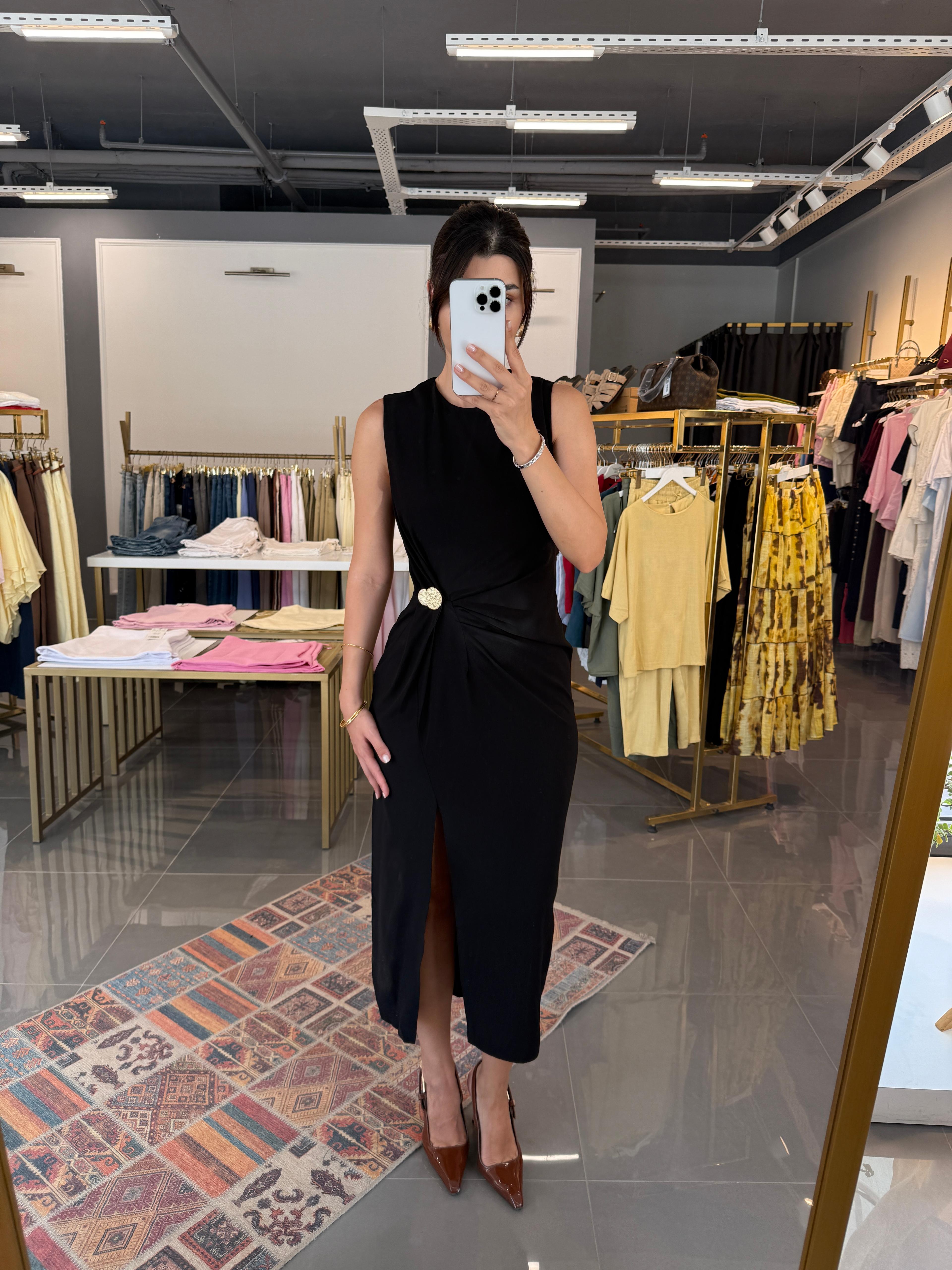 Premium Kalite Belden Düğmeli Elbise