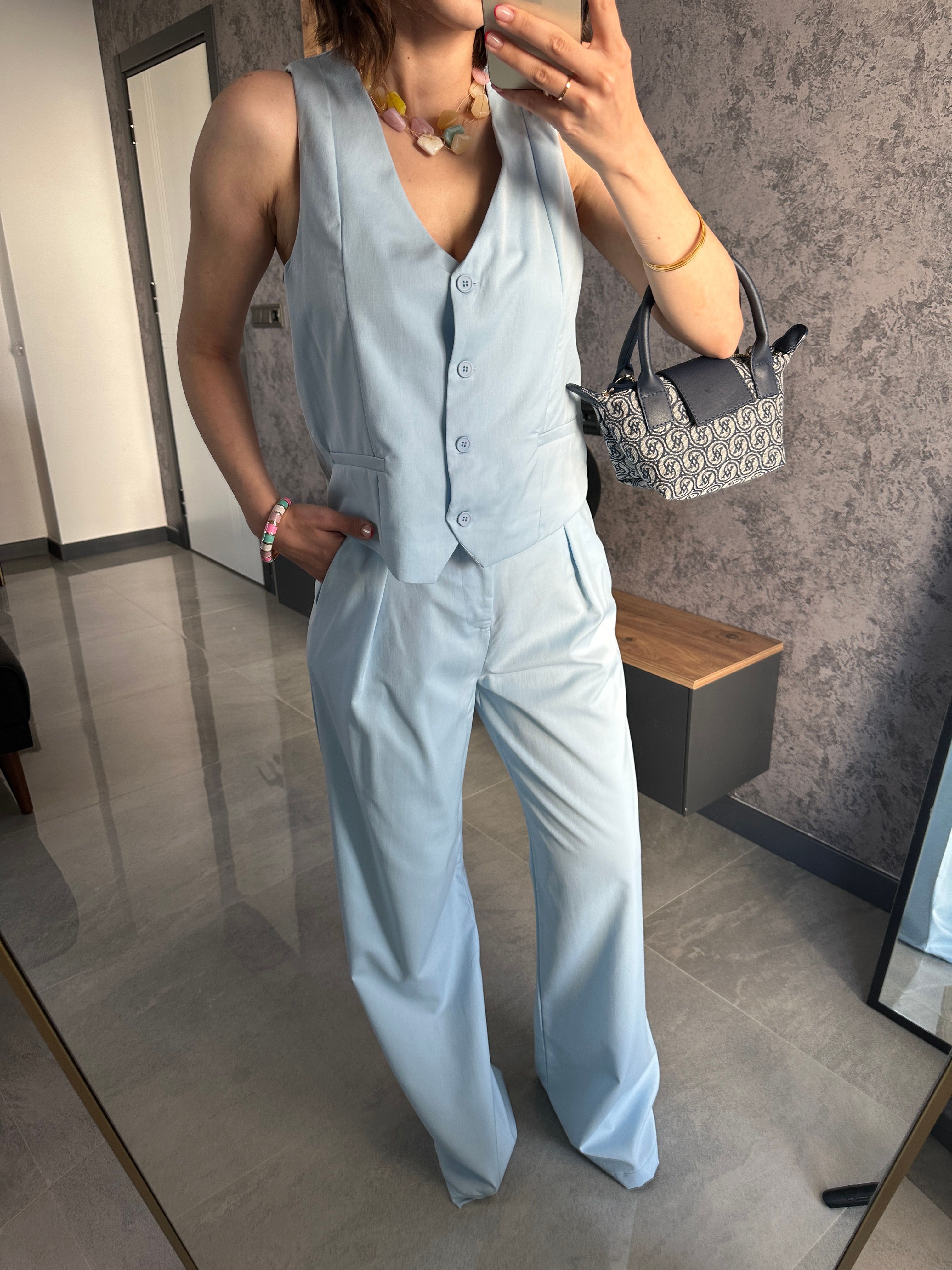 Lüks Kalite Kumaş Pantolon Yelek Takım Bebe Mavi