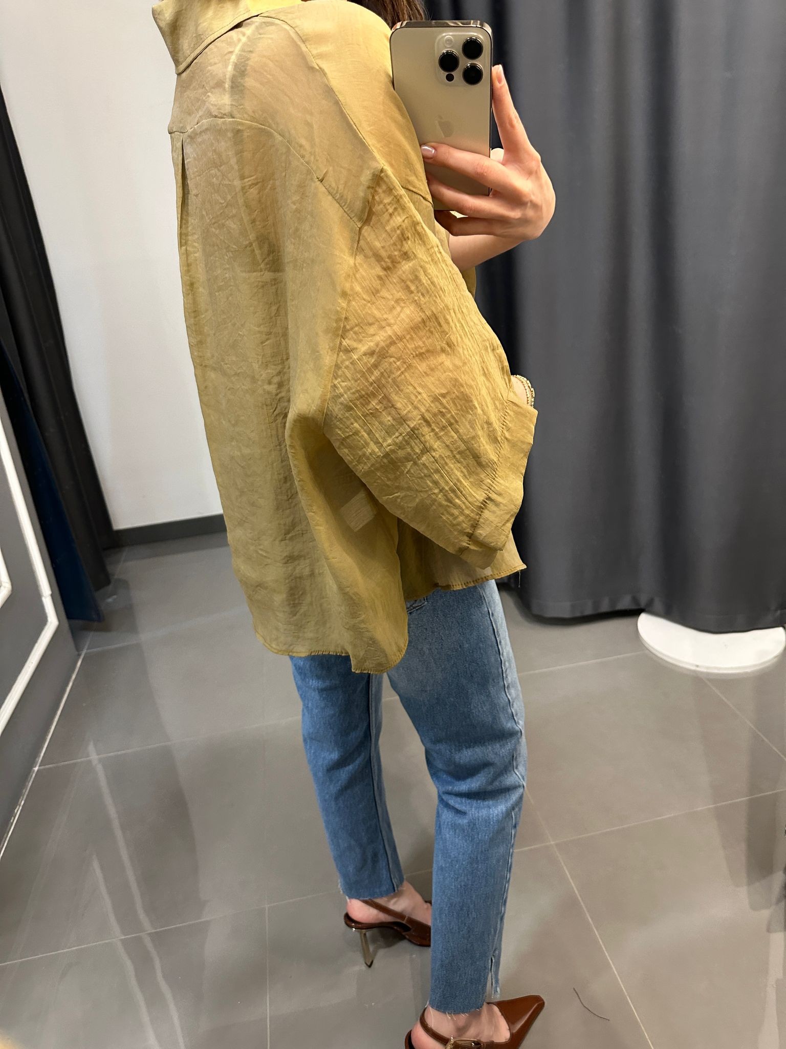 Oversize İpeksi Gömlek Olive 