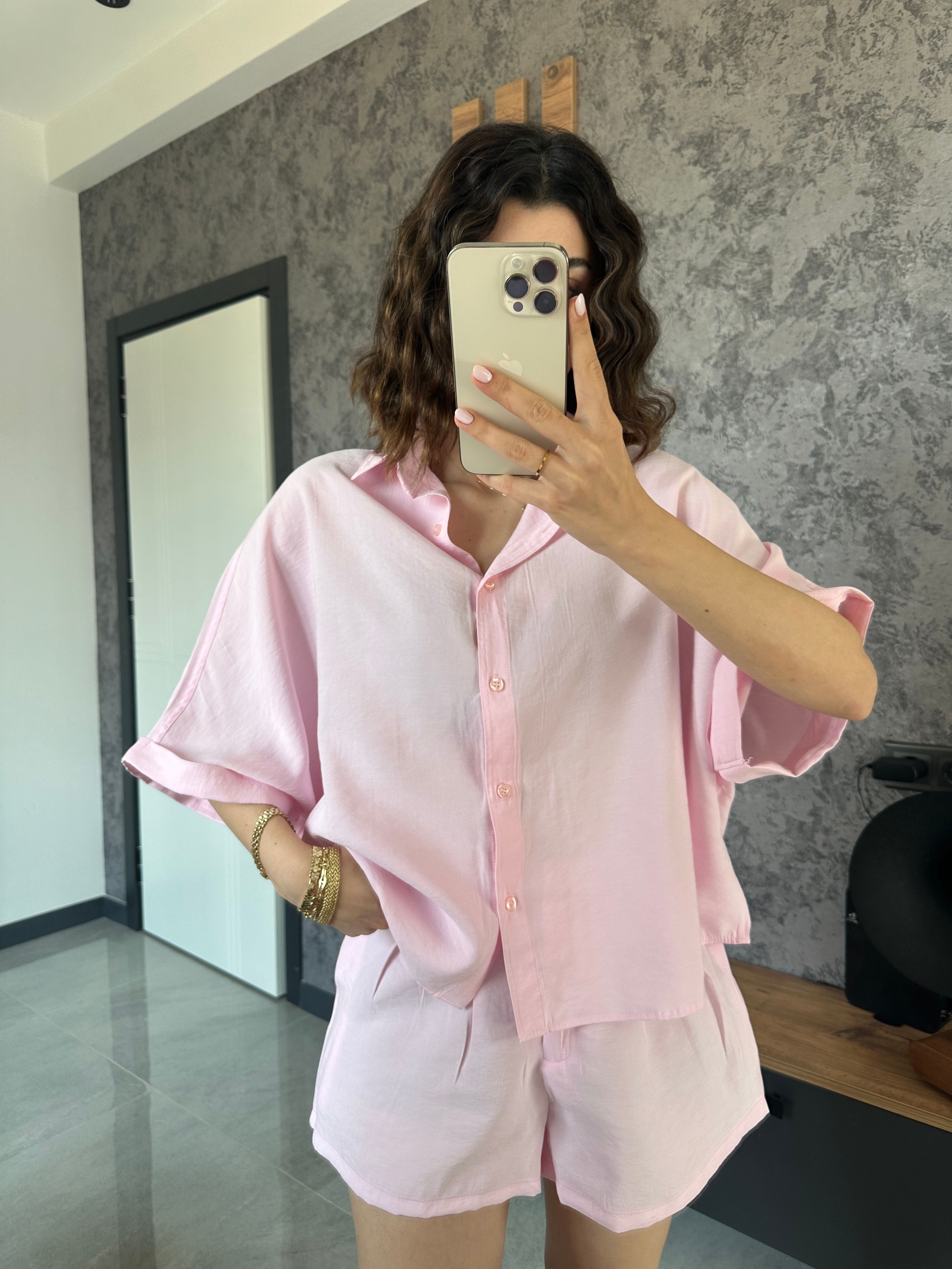 Orj Marka Tensel Şortlu Takım Pembe