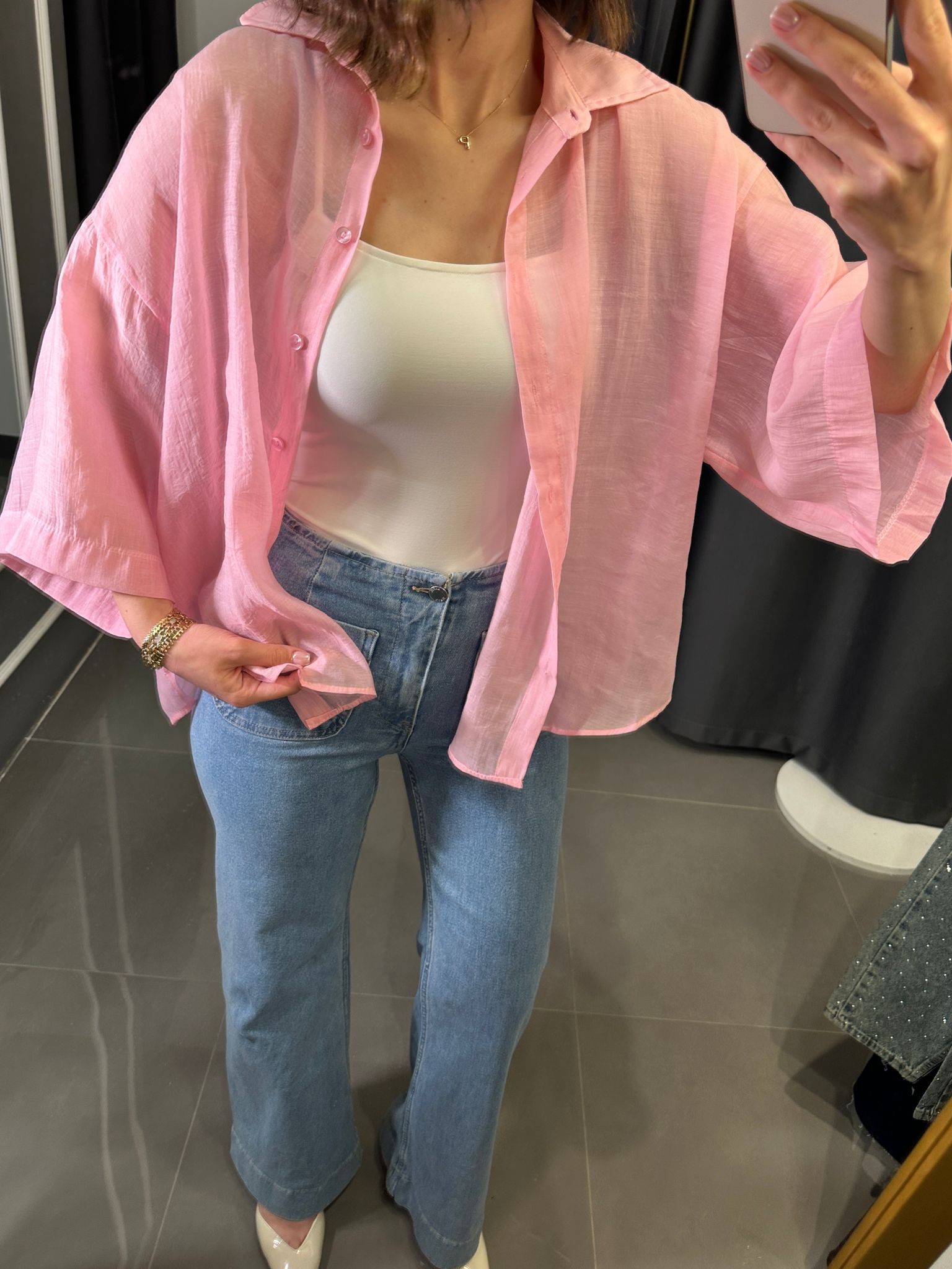 Oversize İpeksi Gömlek Pembe STD
