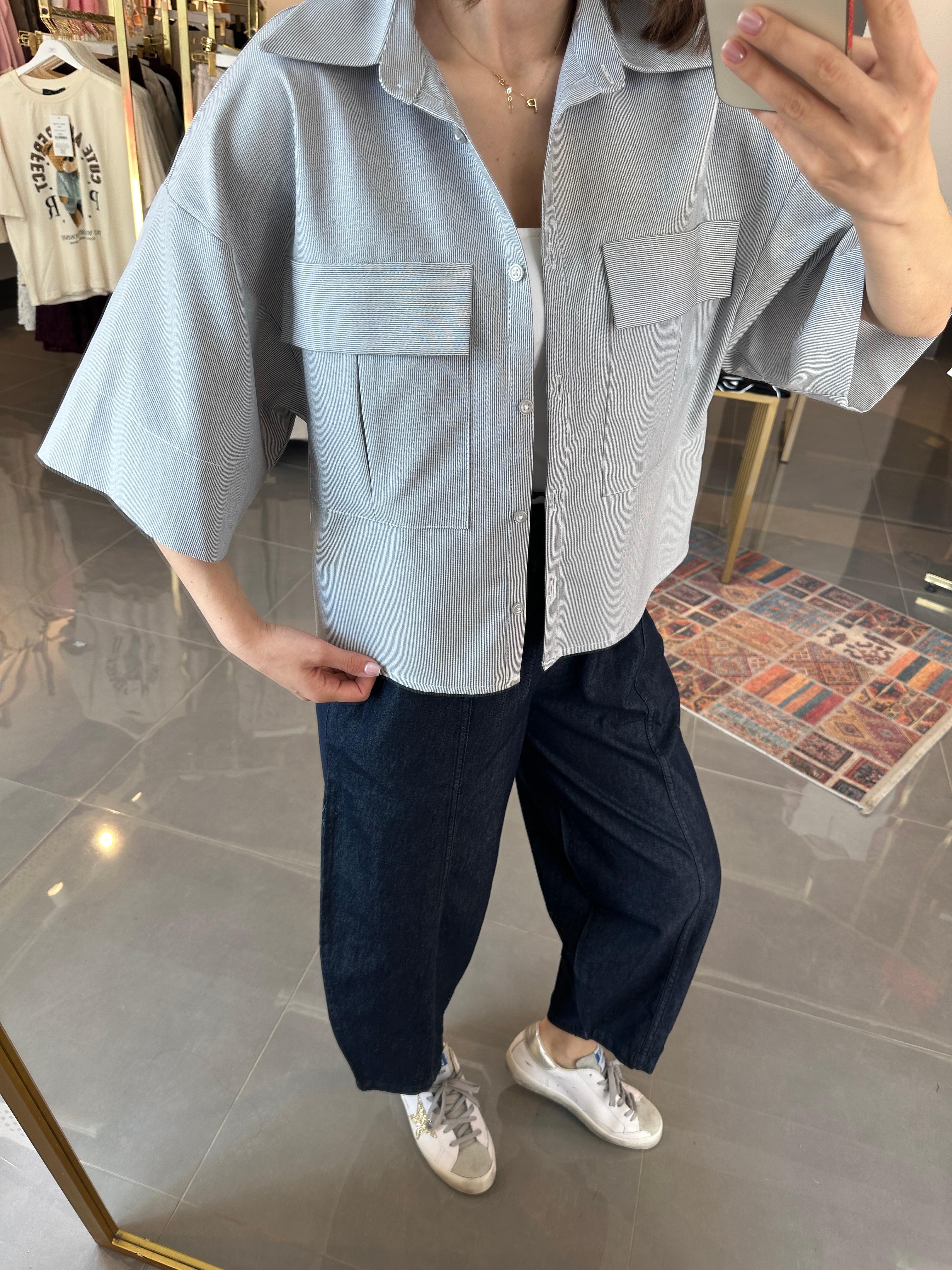 Dilvin Cep Detay Oversize Gömlek
