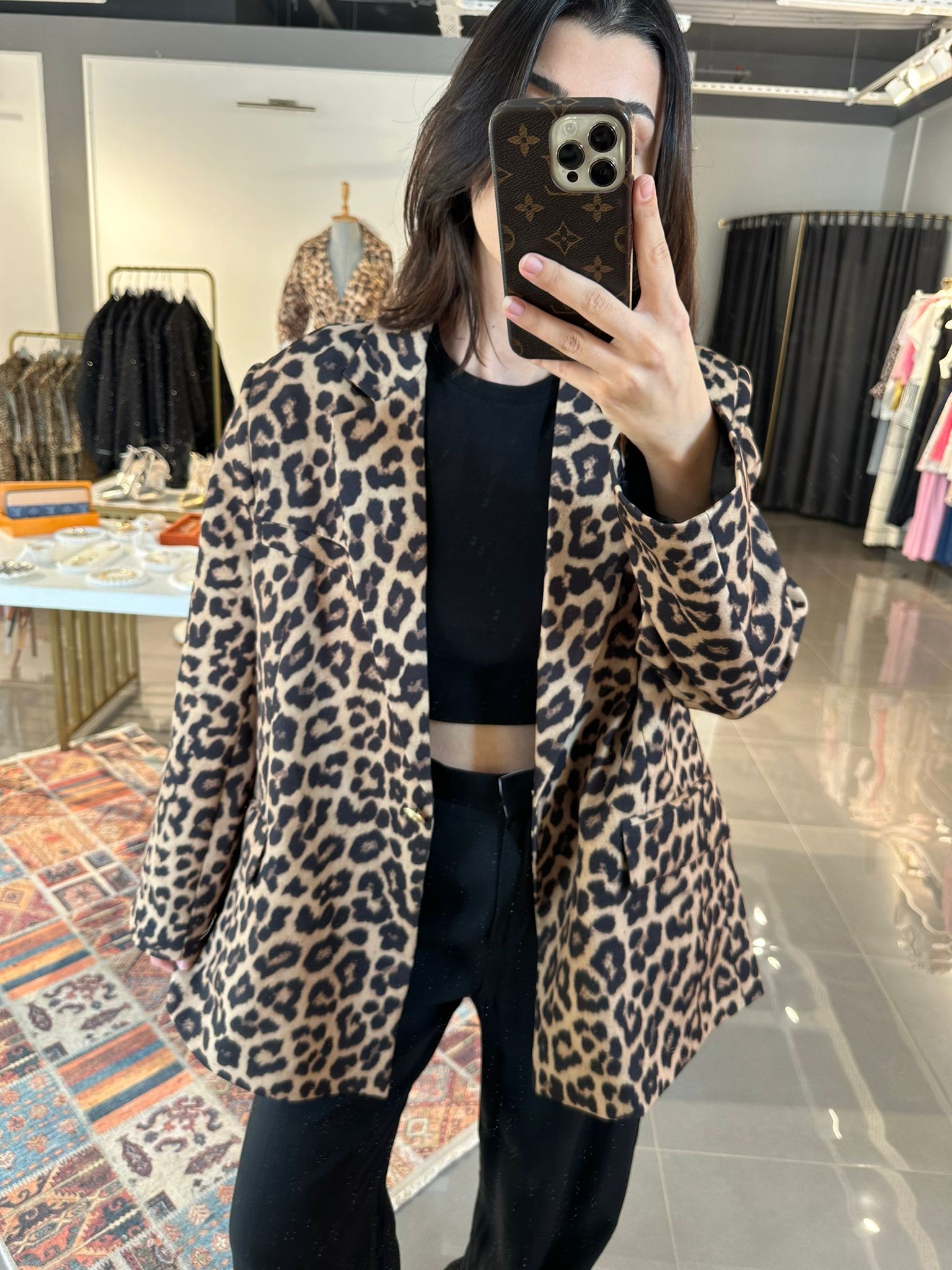 Oversize Vatkalı Leopar Blazer