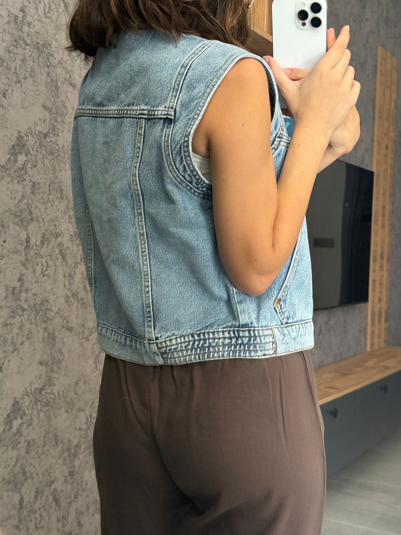 Dikiş Detay Denim Yelek