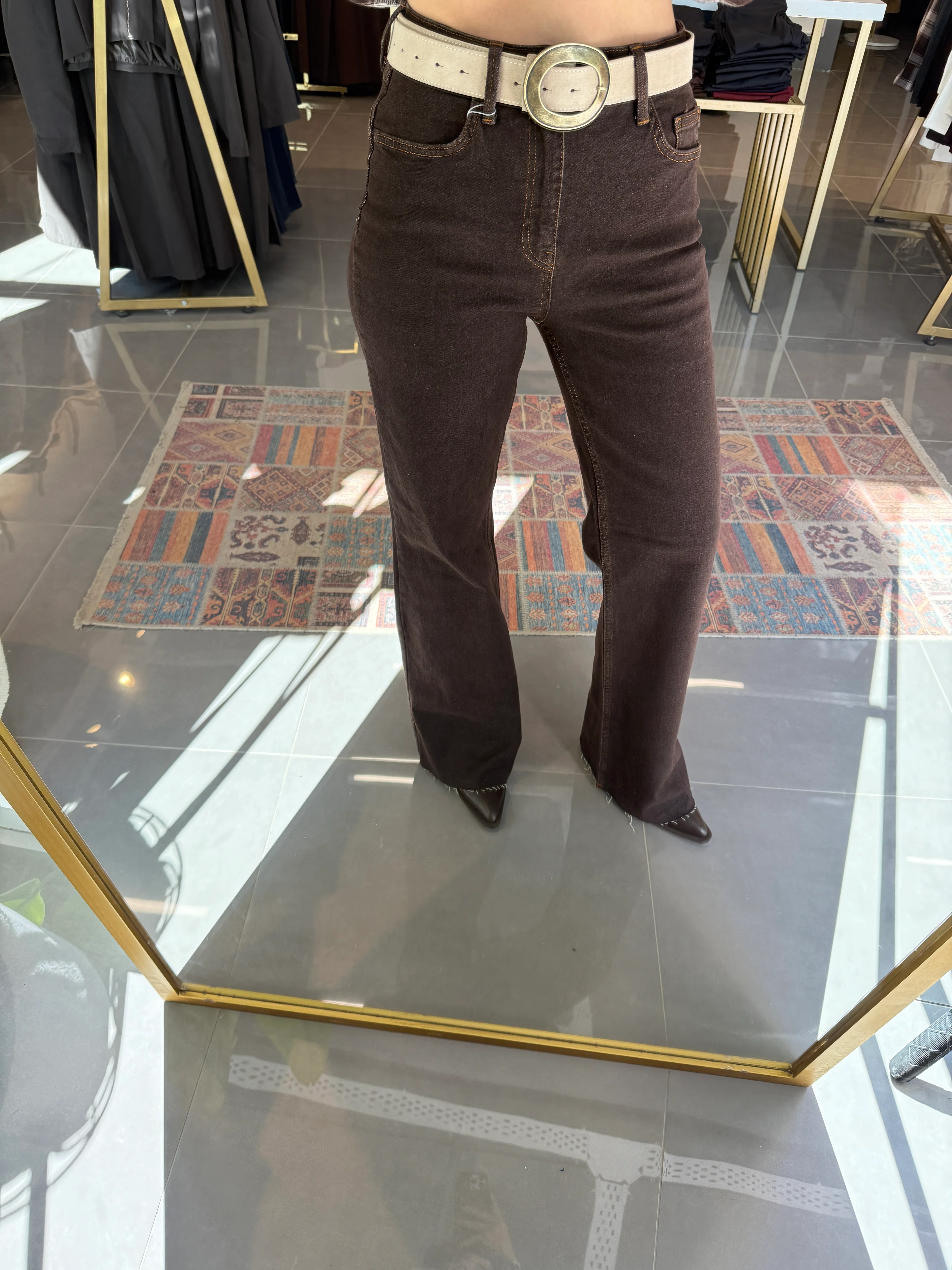 Özel Seri Push Up İspanyol Jean Acı Kahve