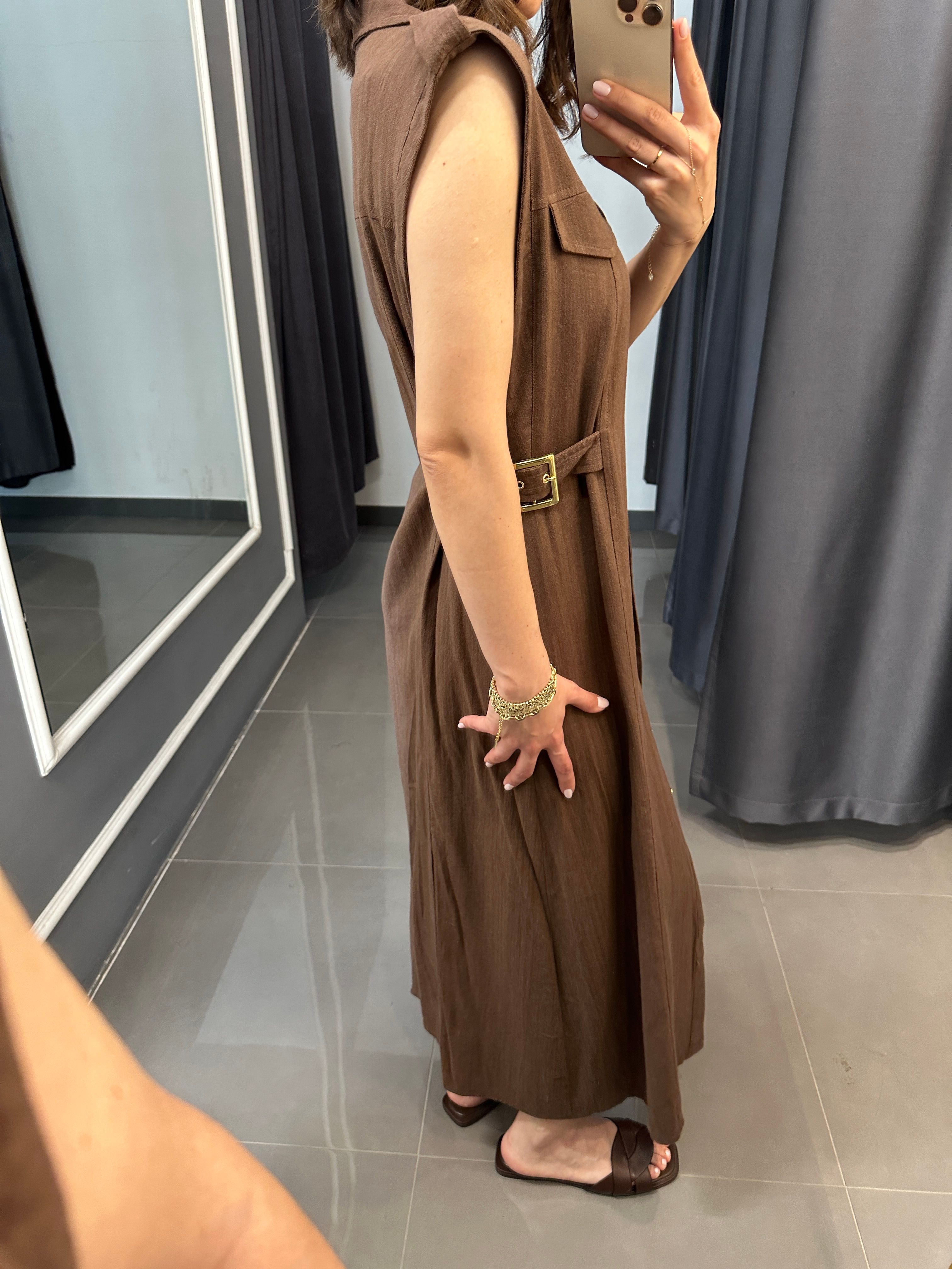Marka Model Kemer Detay Keten Elbise Kahve