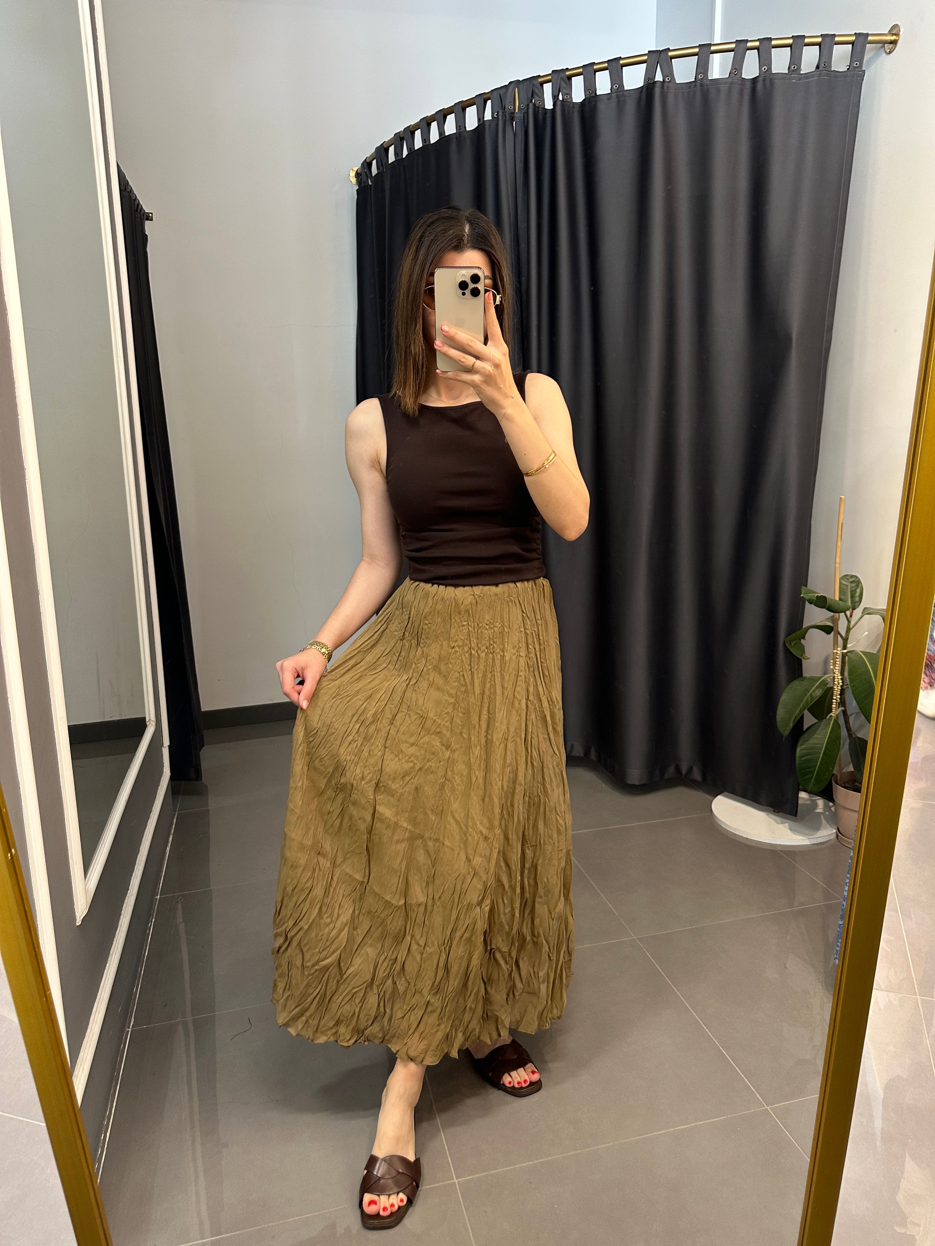 Lüks Kalite Kırışık Etek Olive