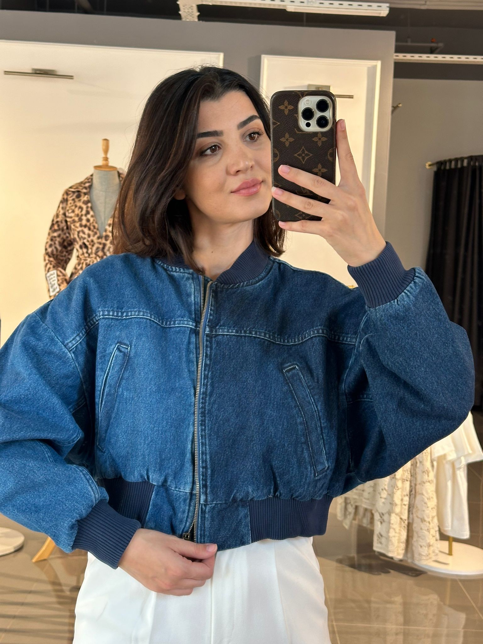Premium Astarlı  Denim Bomber Ceket