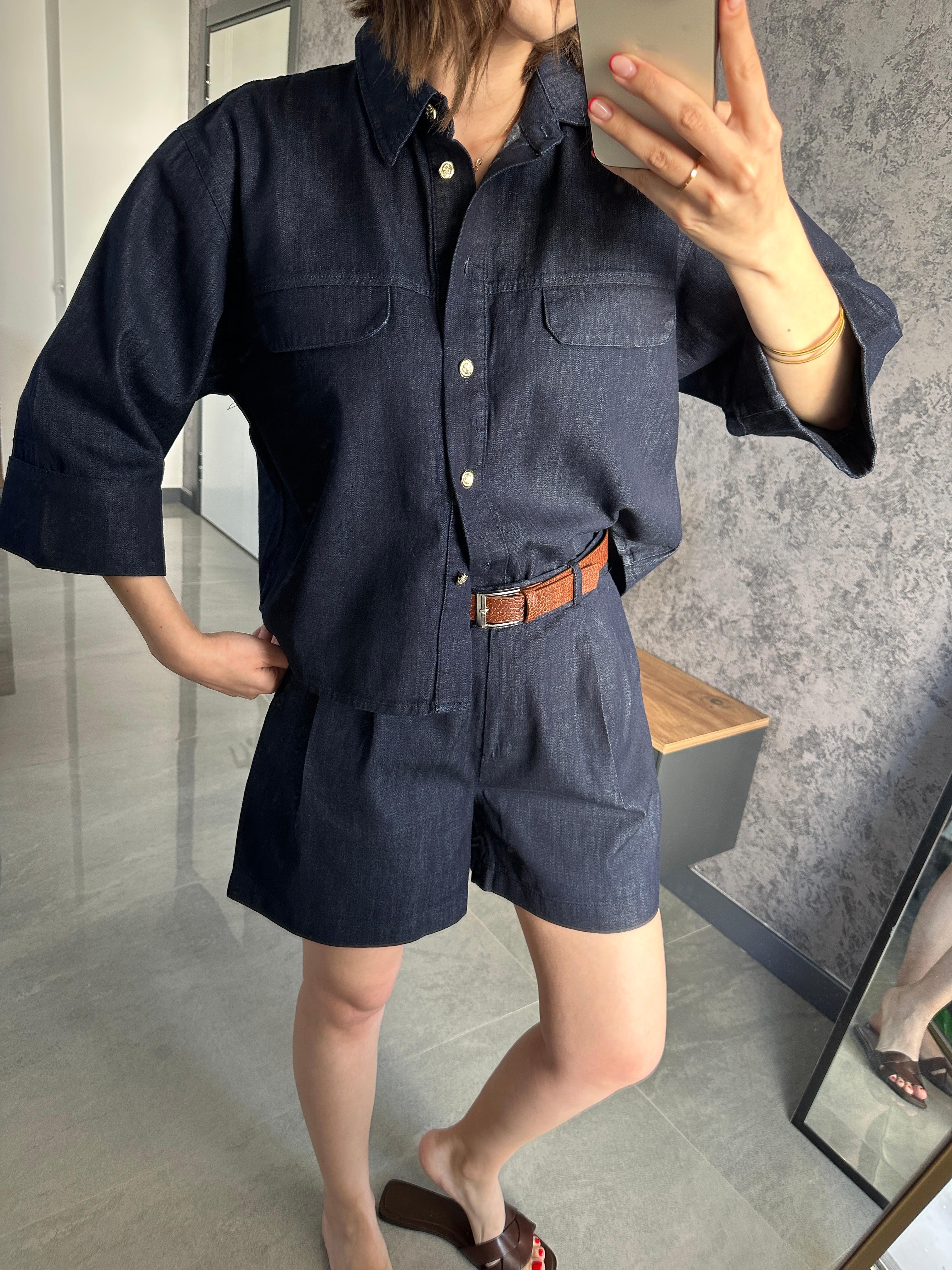 Premium Denim Gömlek Şort Takım