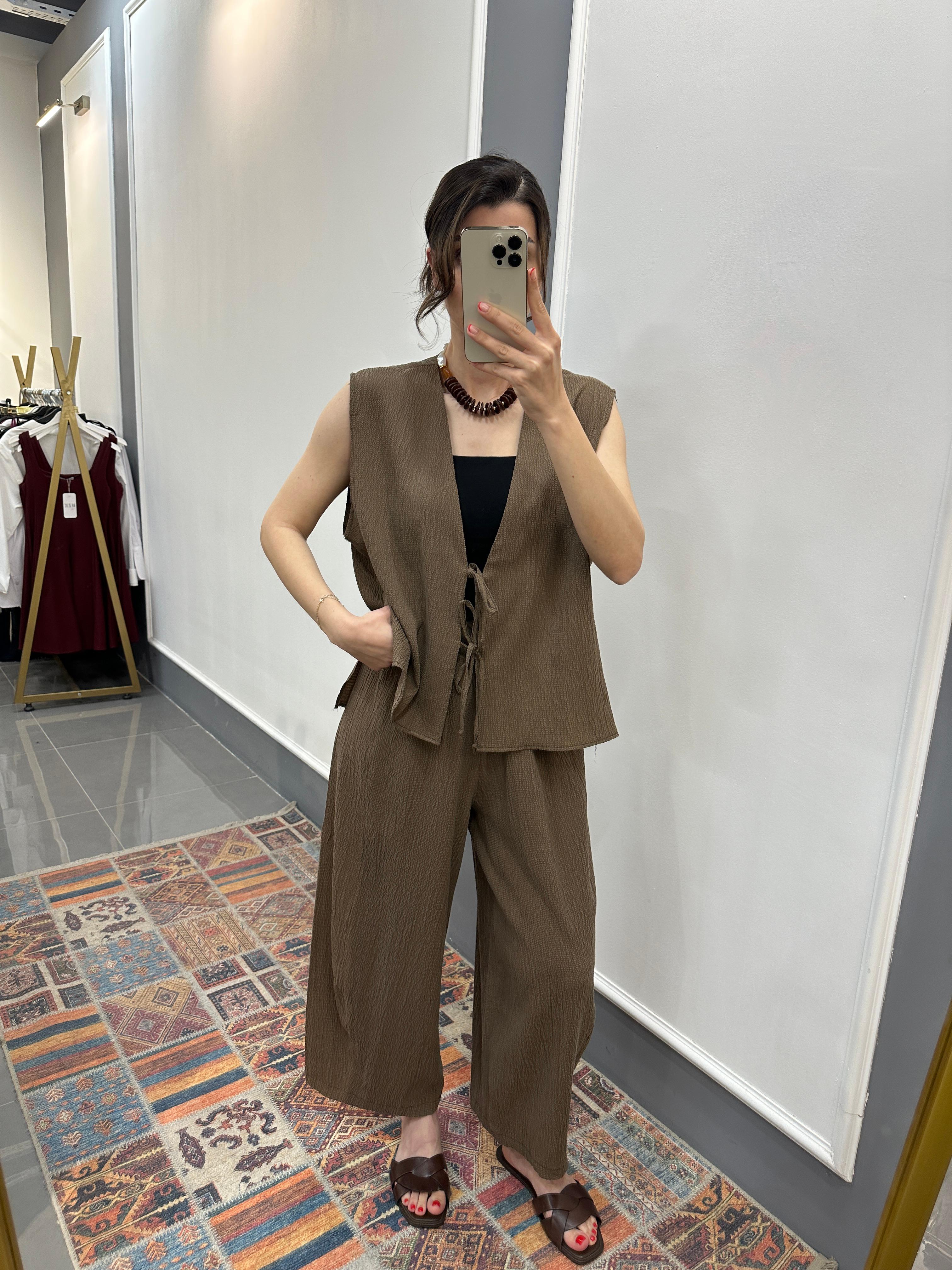 Premium Doku Bağlama Detay Takım Kahve