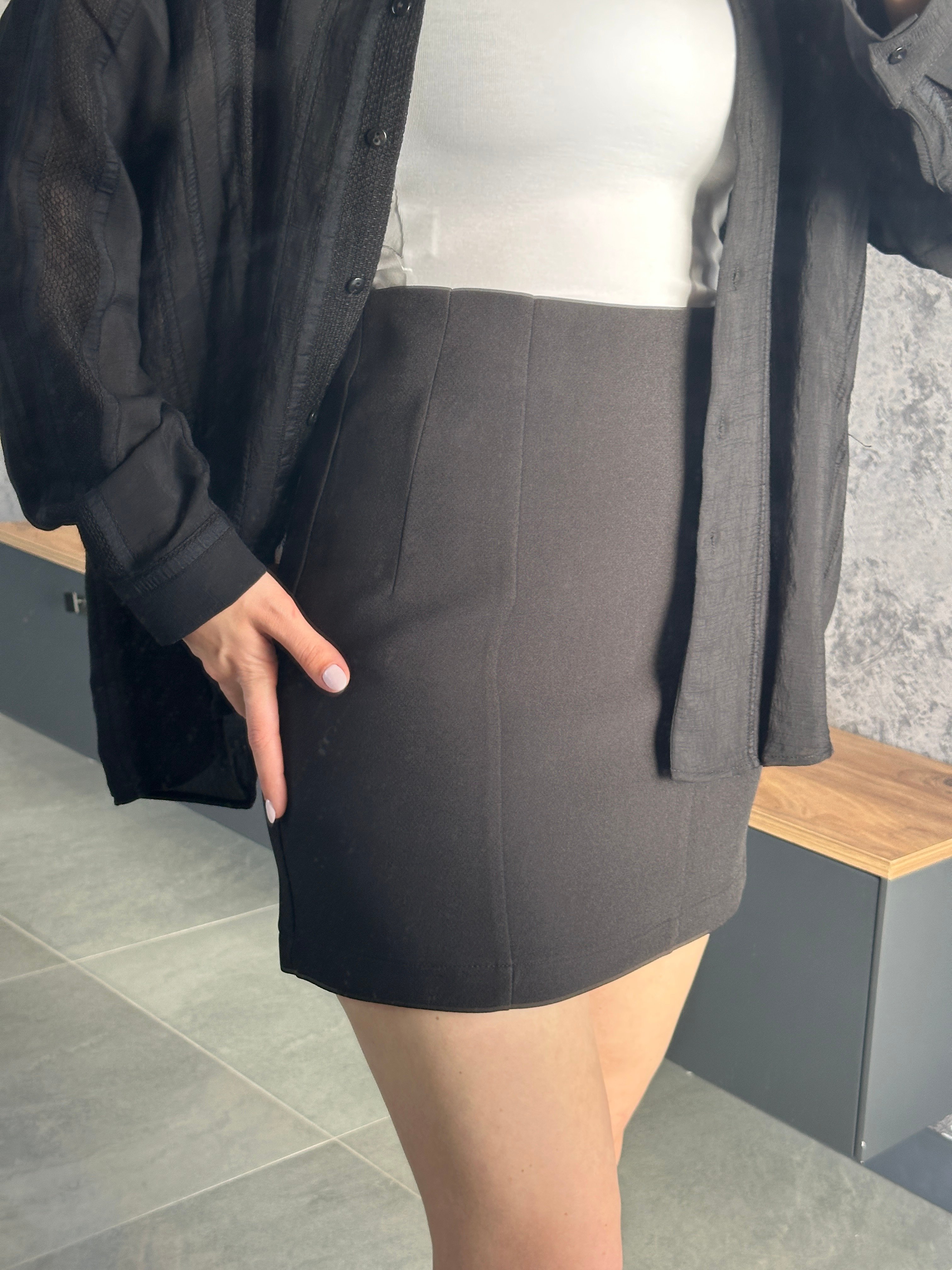 Premium Kumaş Mini Etek Siyah