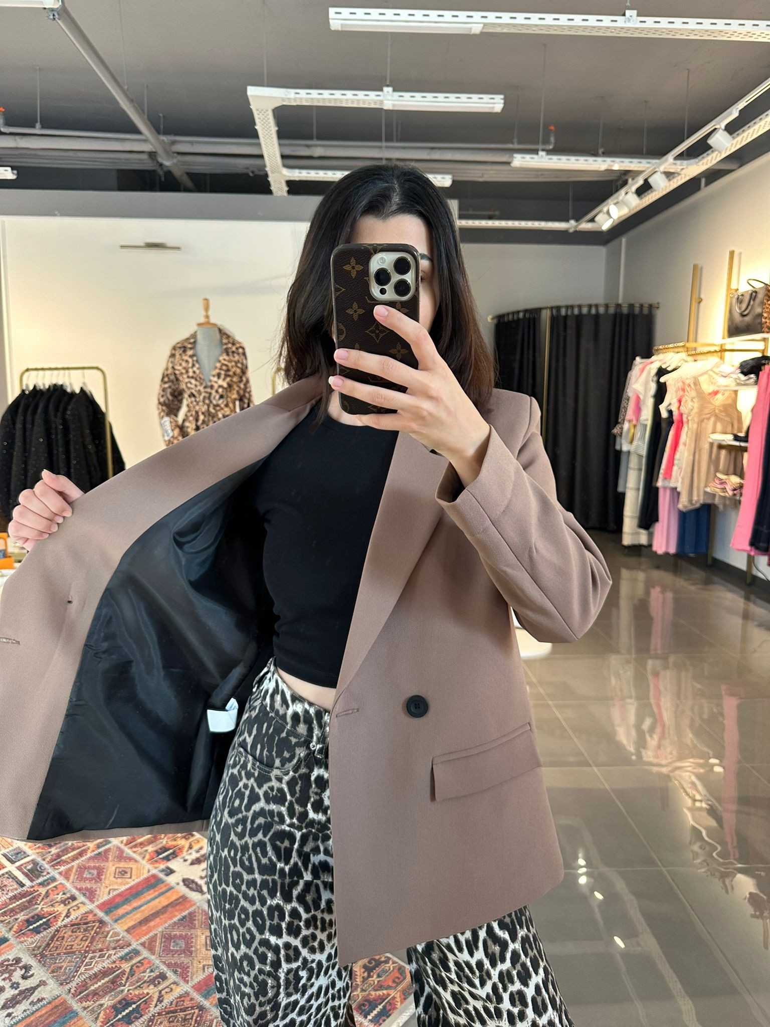 Oversize Vatkalı Blazer Kahve