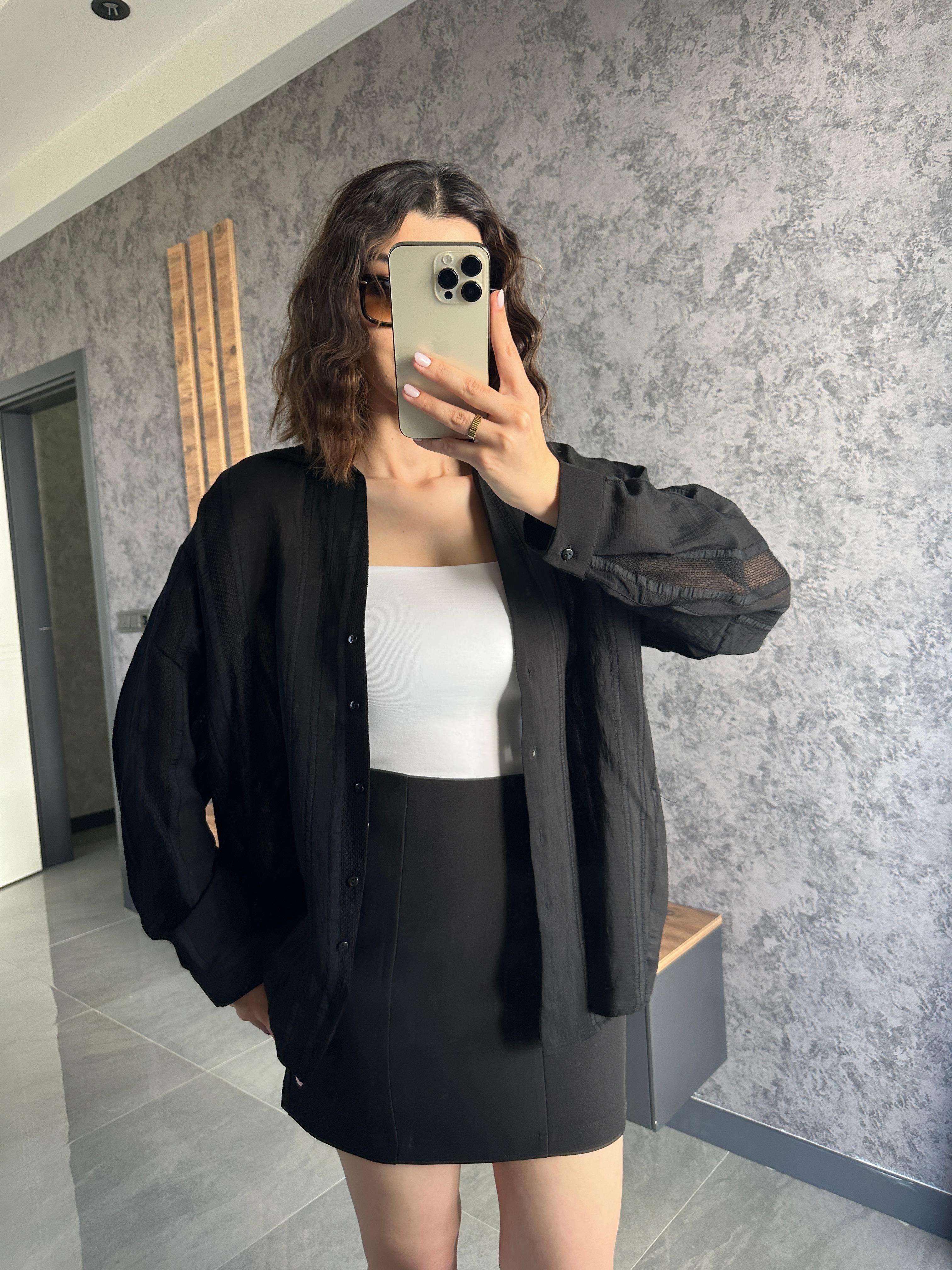 Premium Kumaş Mini Etek Siyah
