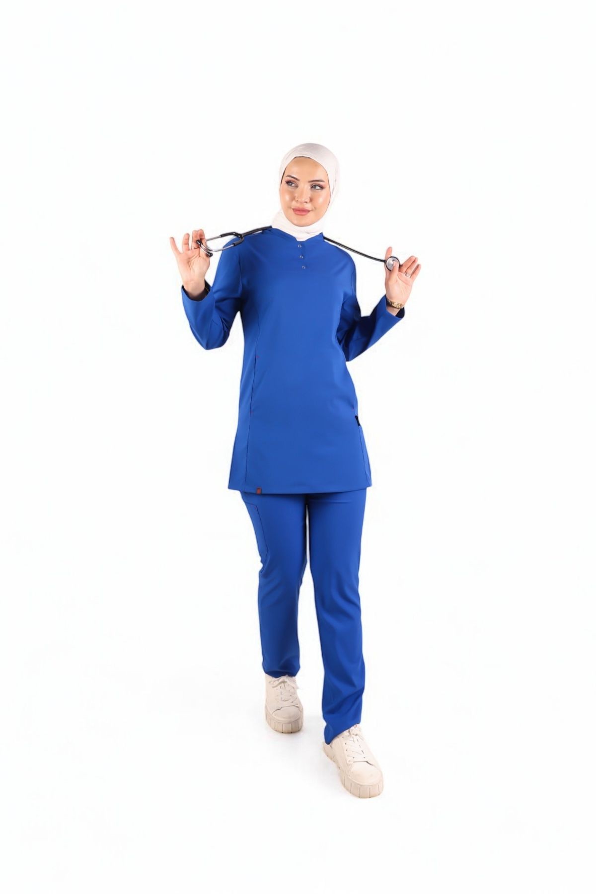 Kadın ANEMON Saks Mavi (Takım) Likralı Scrubs