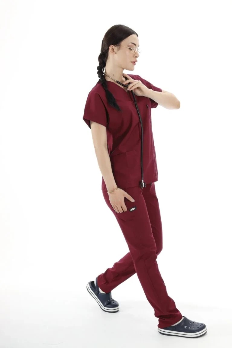 Kadın Y-PRIME Bordo (Takım) Likralı Scrubs