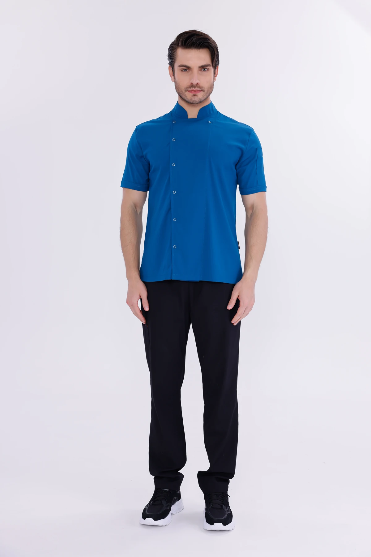 Erkek Apollon Petrol Mavi (Şef-Ceketi & Kısa-Kol) Likralı