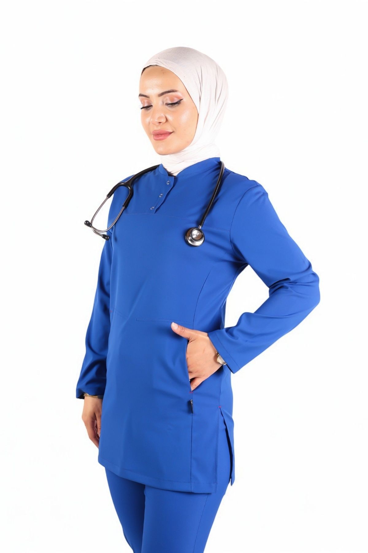 Kadın ANEMON Saks Mavi (Takım) Likralı Scrubs
