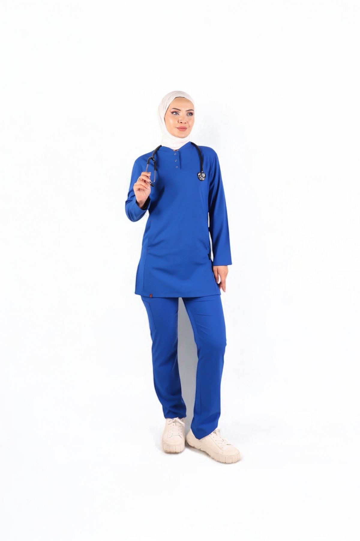 Kadın ANEMON Saks Mavi (Takım) Likralı Scrubs
