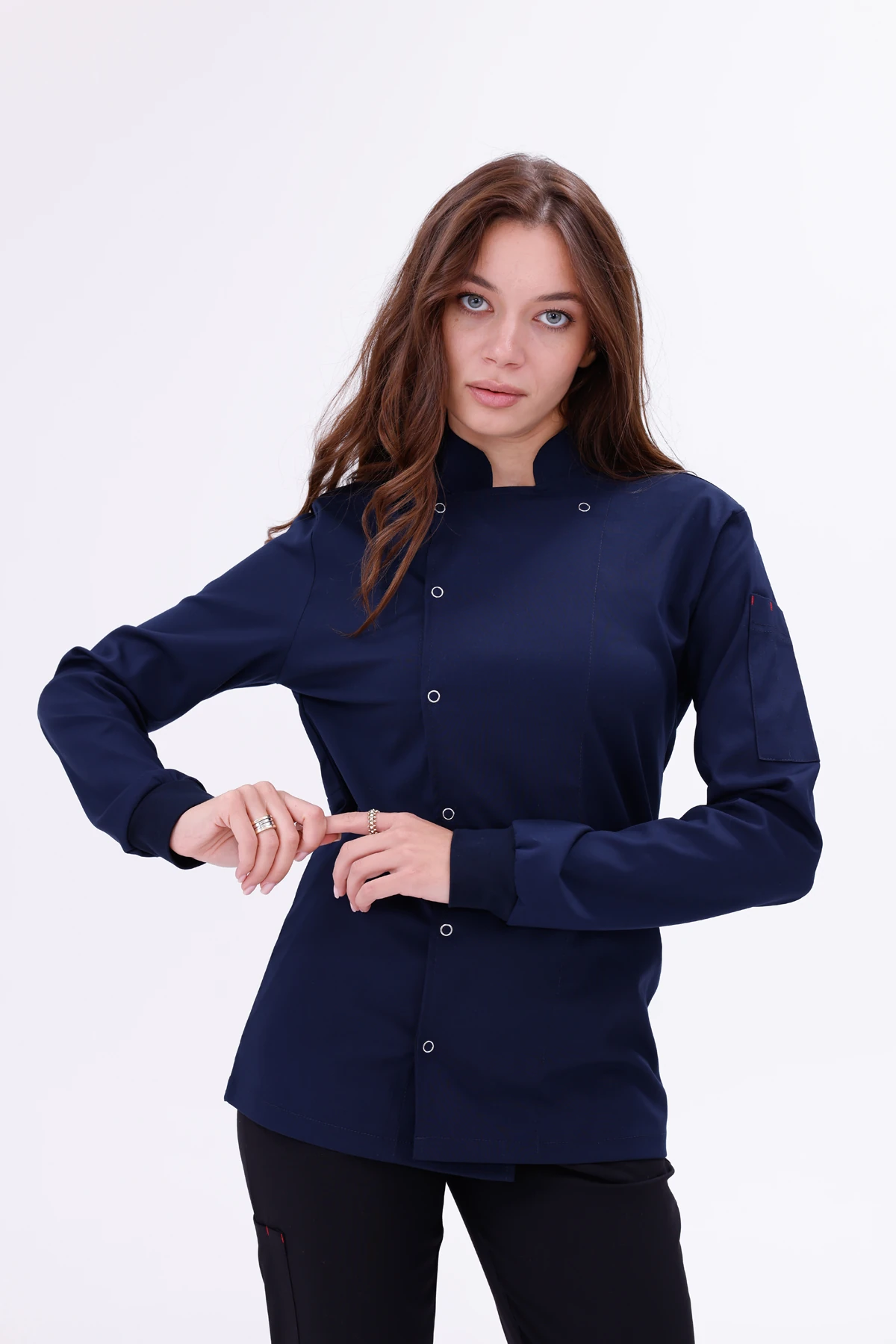 Kadın Apollon Lacivert (Şef-Ceketi & Uzun-Kol) Likralı