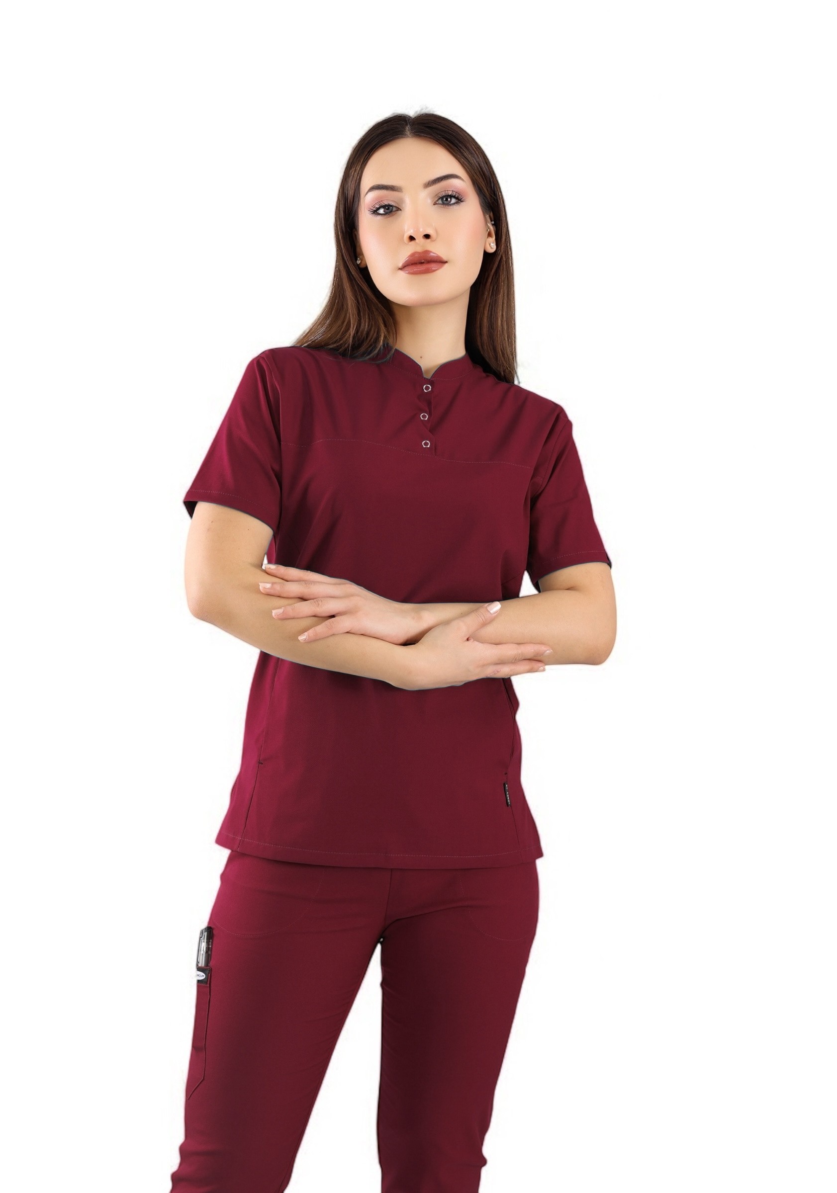 Kadın KYBELE Bordo (Tek-Üst) Likralı Scrubs