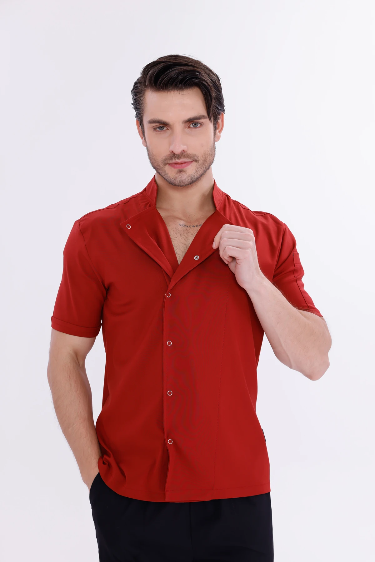 Erkek Apollon Kiremit (Şef-Ceketi & Kısa-Kol) Likralı