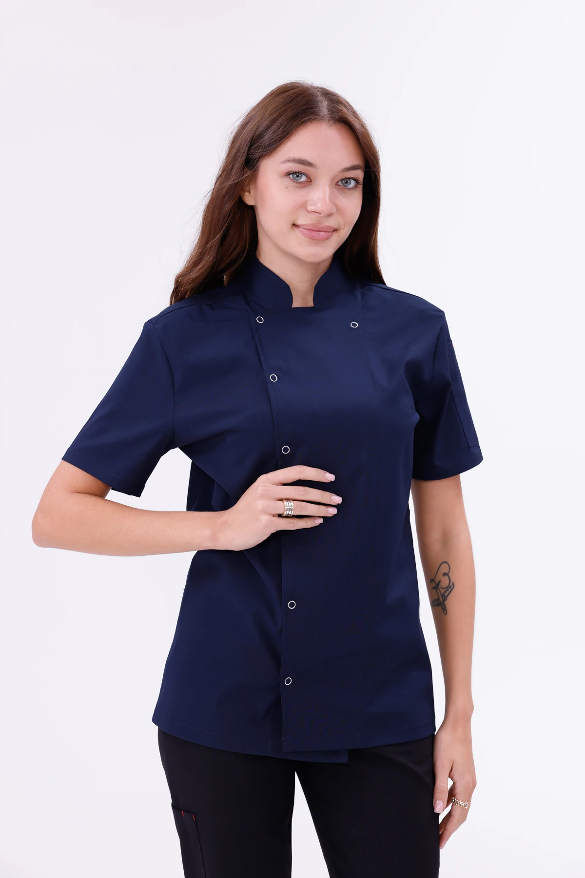 Kadın Apollon Lacivert (Şef-Ceketi & Kısa-Kol) Likralı