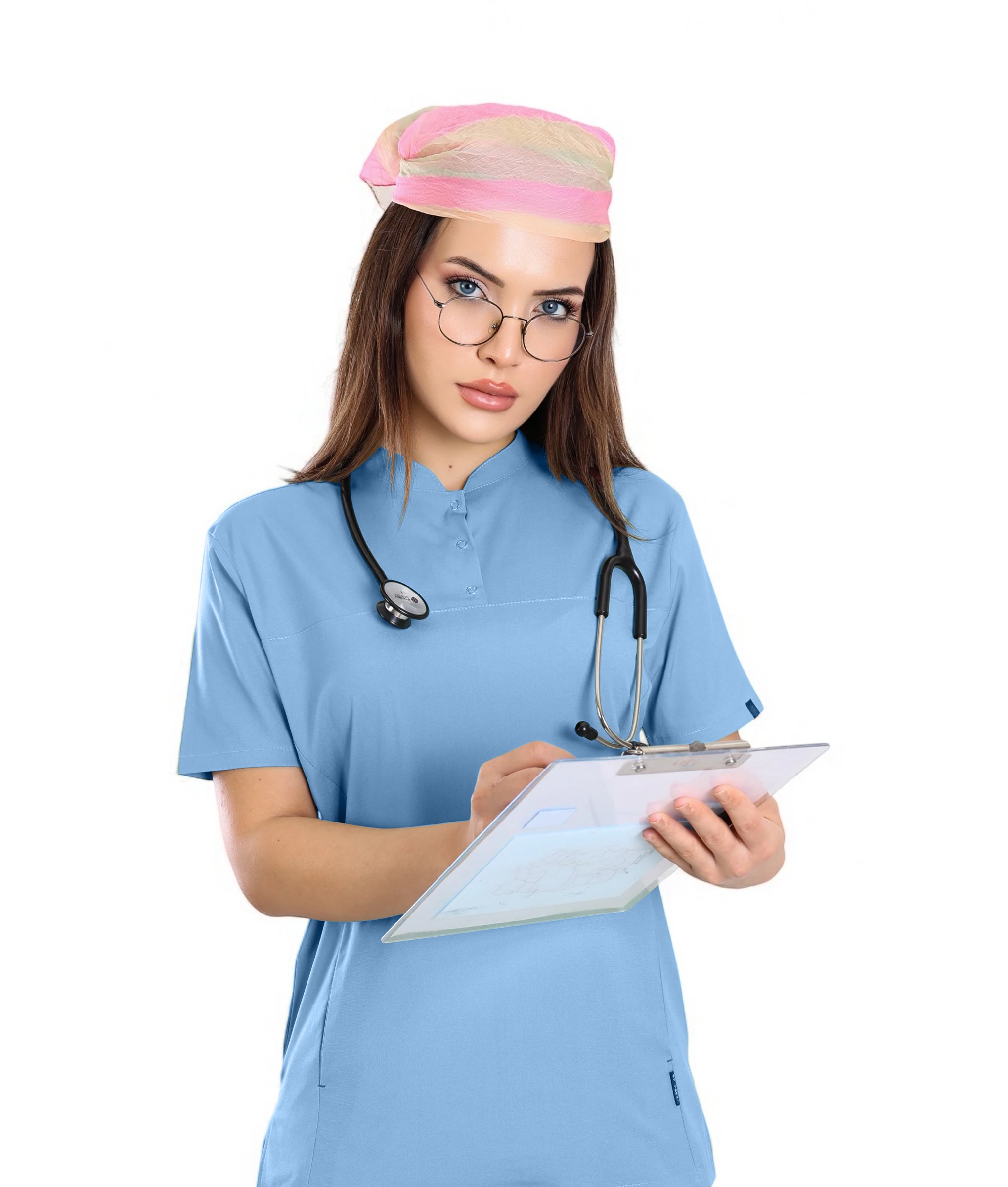 Kadın KYBELE Bebe Mavi (Tek-Üst) Likralı Scrubs