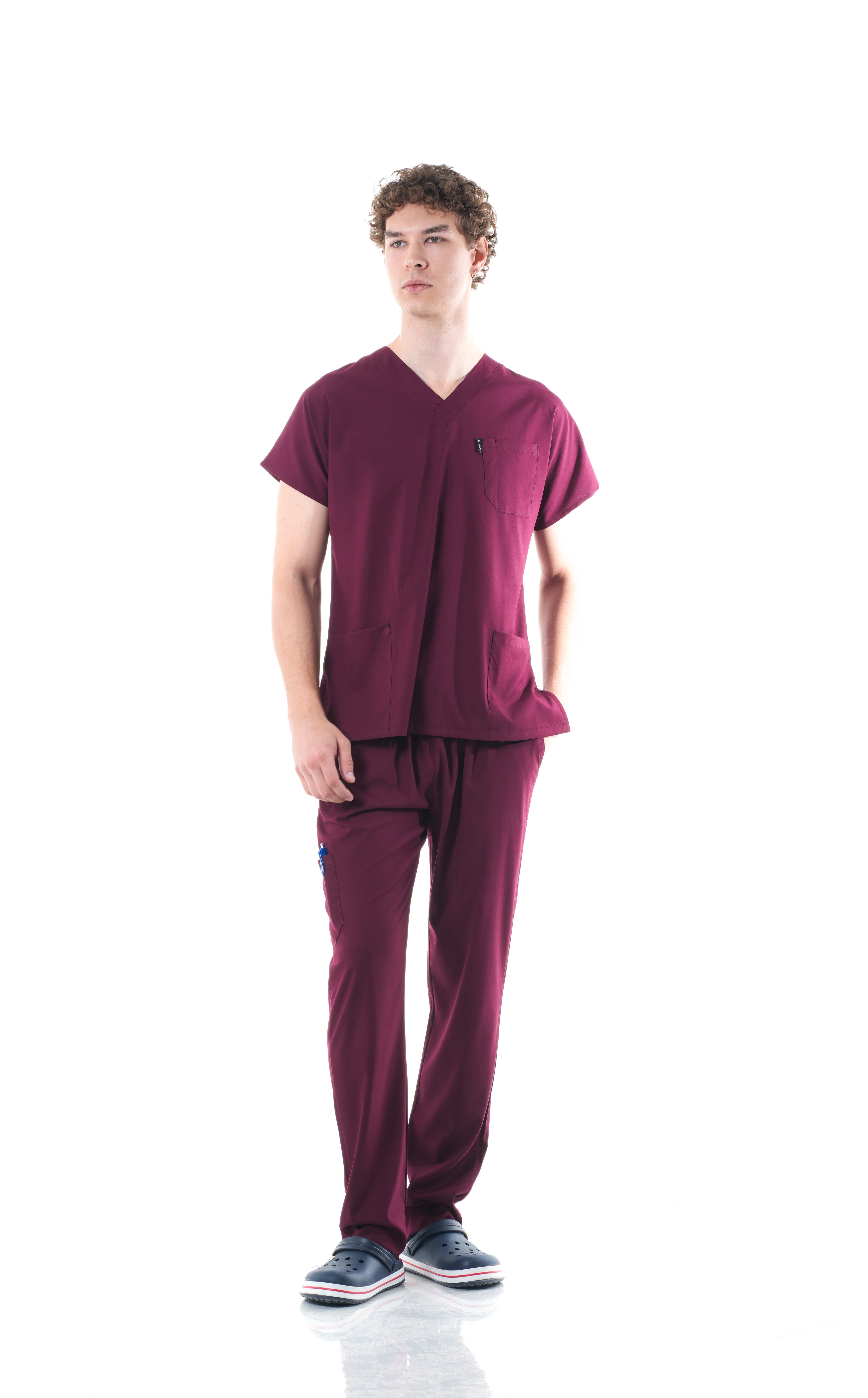 Erkek Y-PRIME Bordo (Takım) Likralı Scrubs