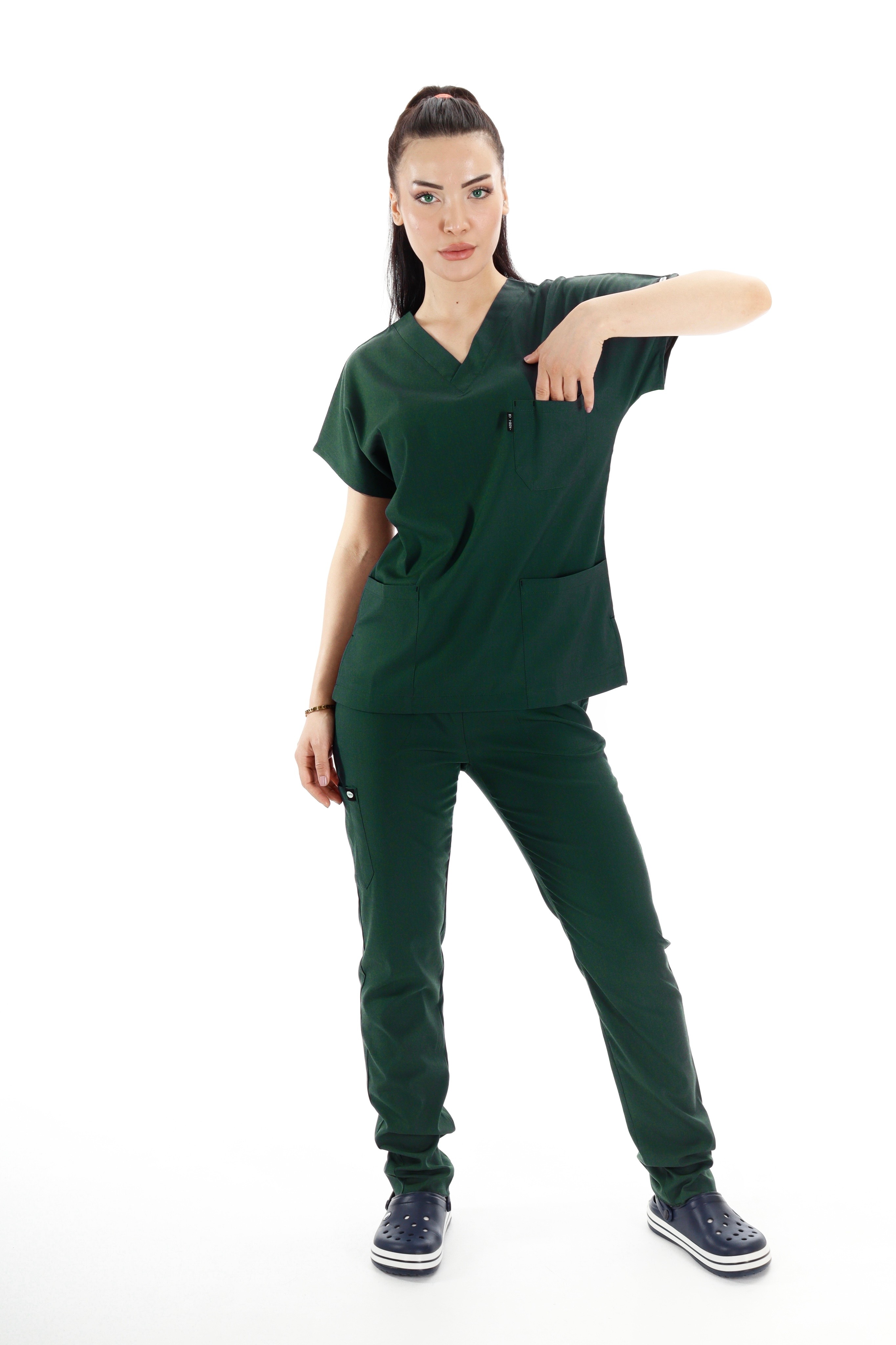 Kadın Y-PRIME Ördek Yeşil (Takım) Likralı Scrubs