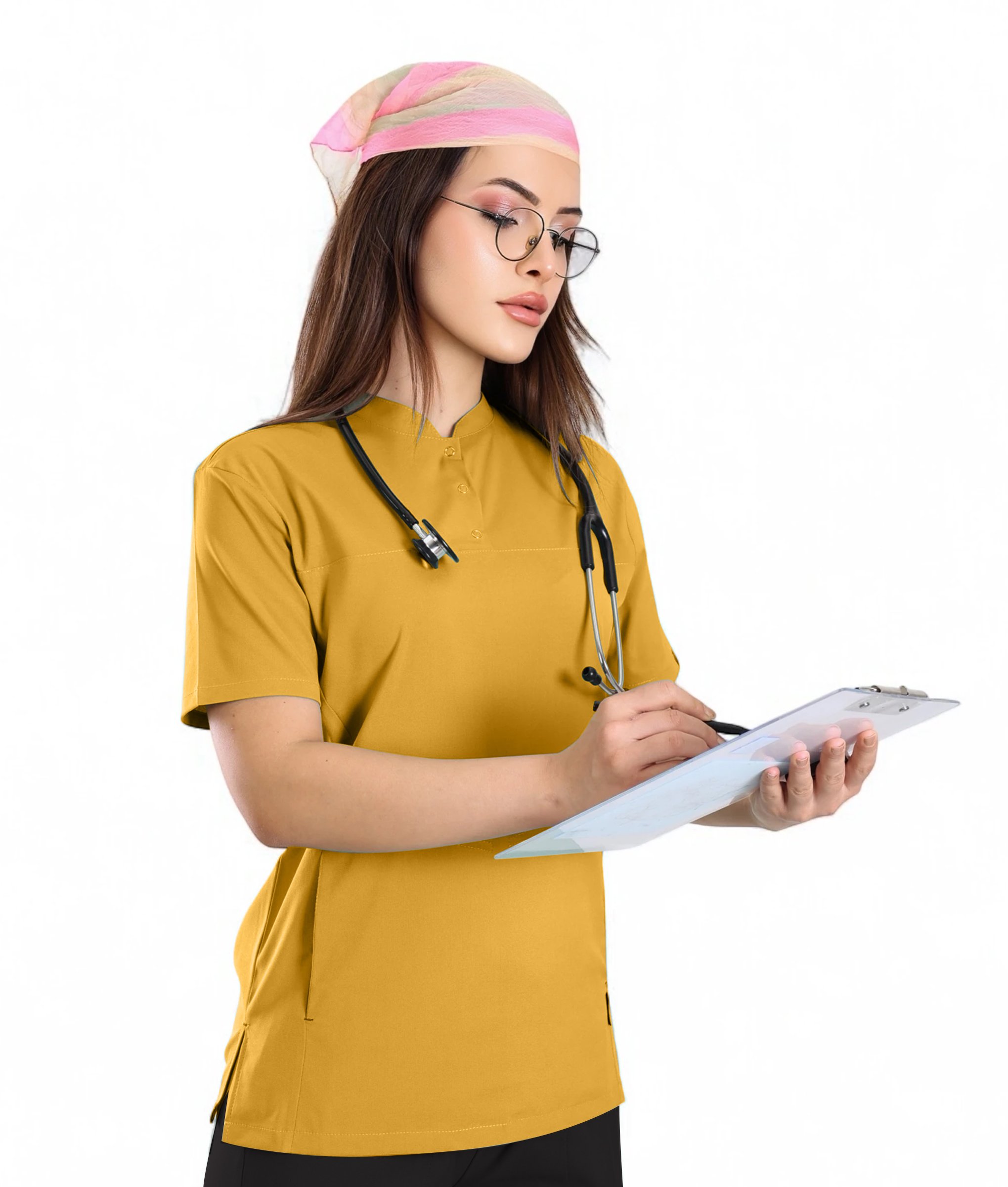 Kadın KYBELE Hardal (Tek-Üst) Likralı Scrubs