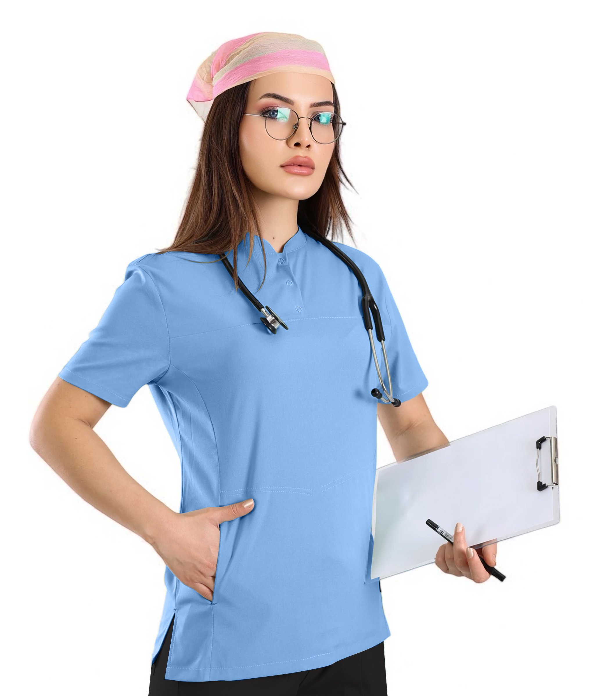 Kadın KYBELE Bebe Mavi (Tek-Üst) Likralı Scrubs
