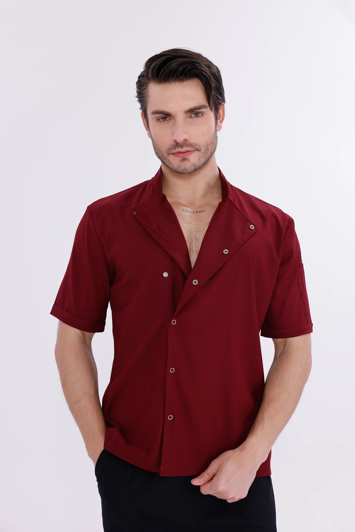 Erkek Apollon Bordo (Şef-Ceketi & Kısa-Kol) Likralı