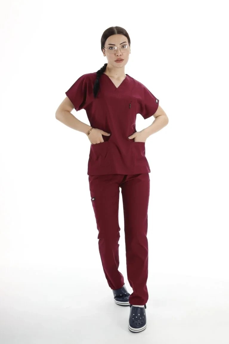 Kadın Y-PRIME Bordo (Takım) Likralı Scrubs