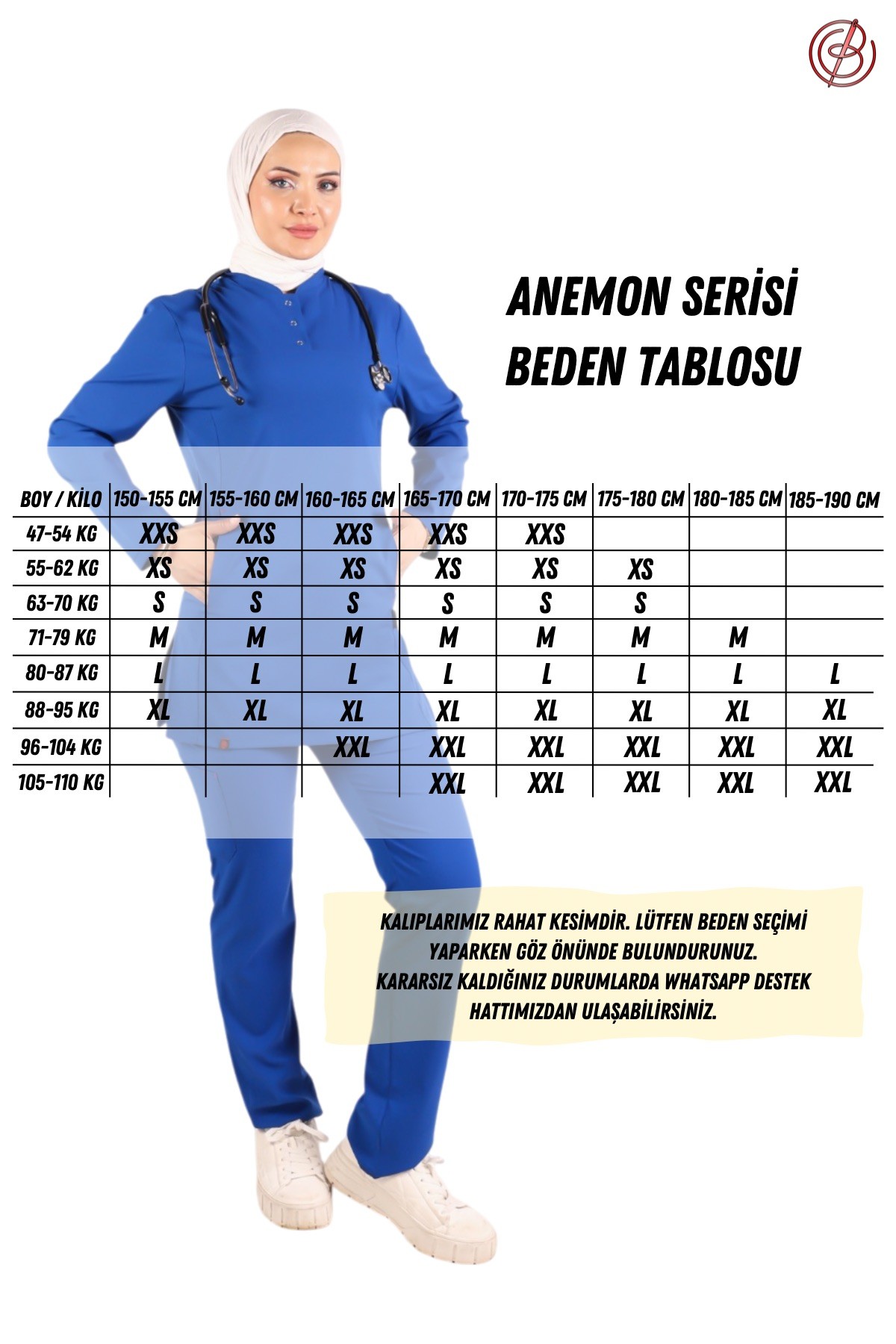 Kadın ANEMON Lacivert (Takım) Likralı Scrubs