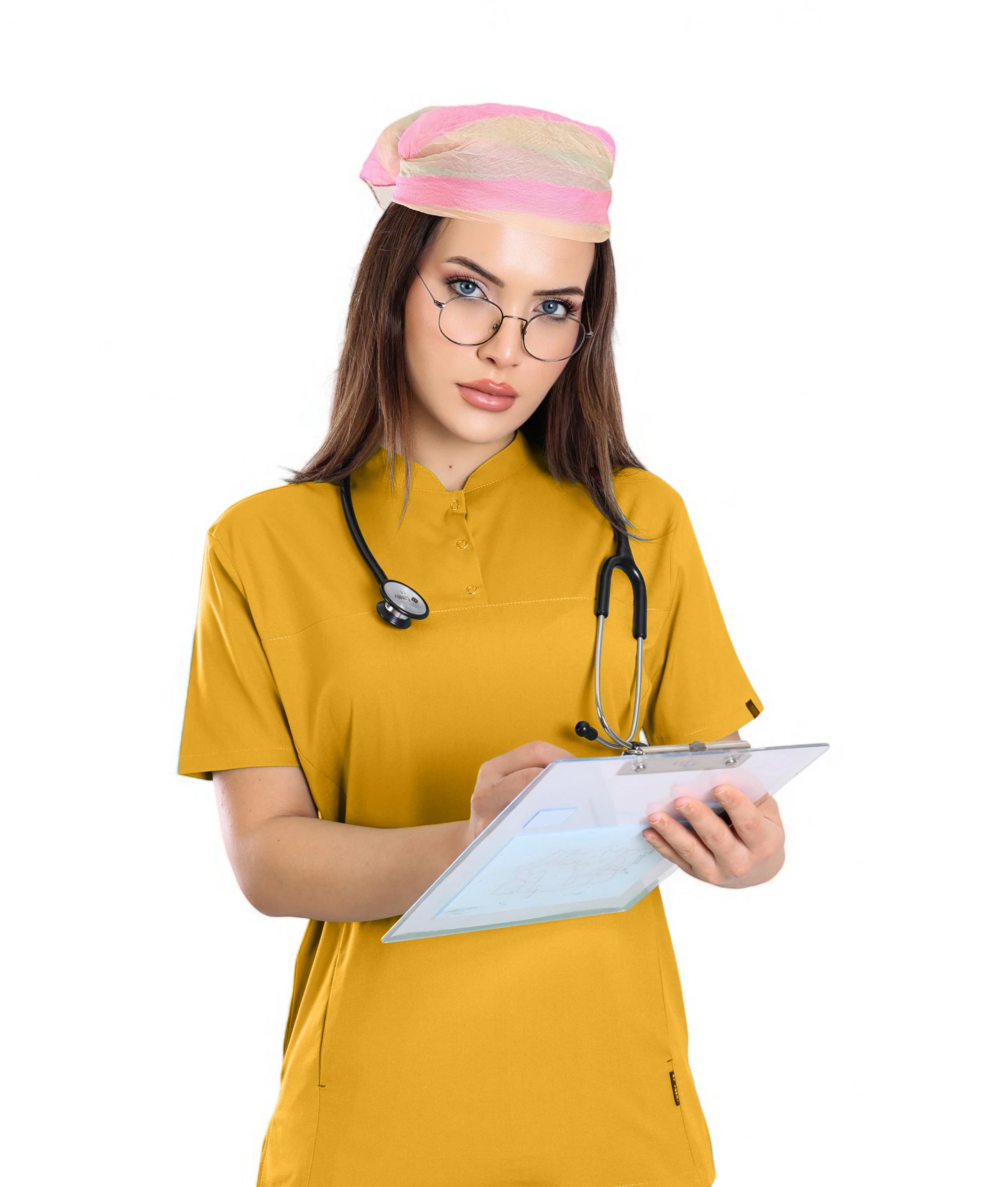 Kadın KYBELE Hardal (Tek-Üst) Likralı Scrubs