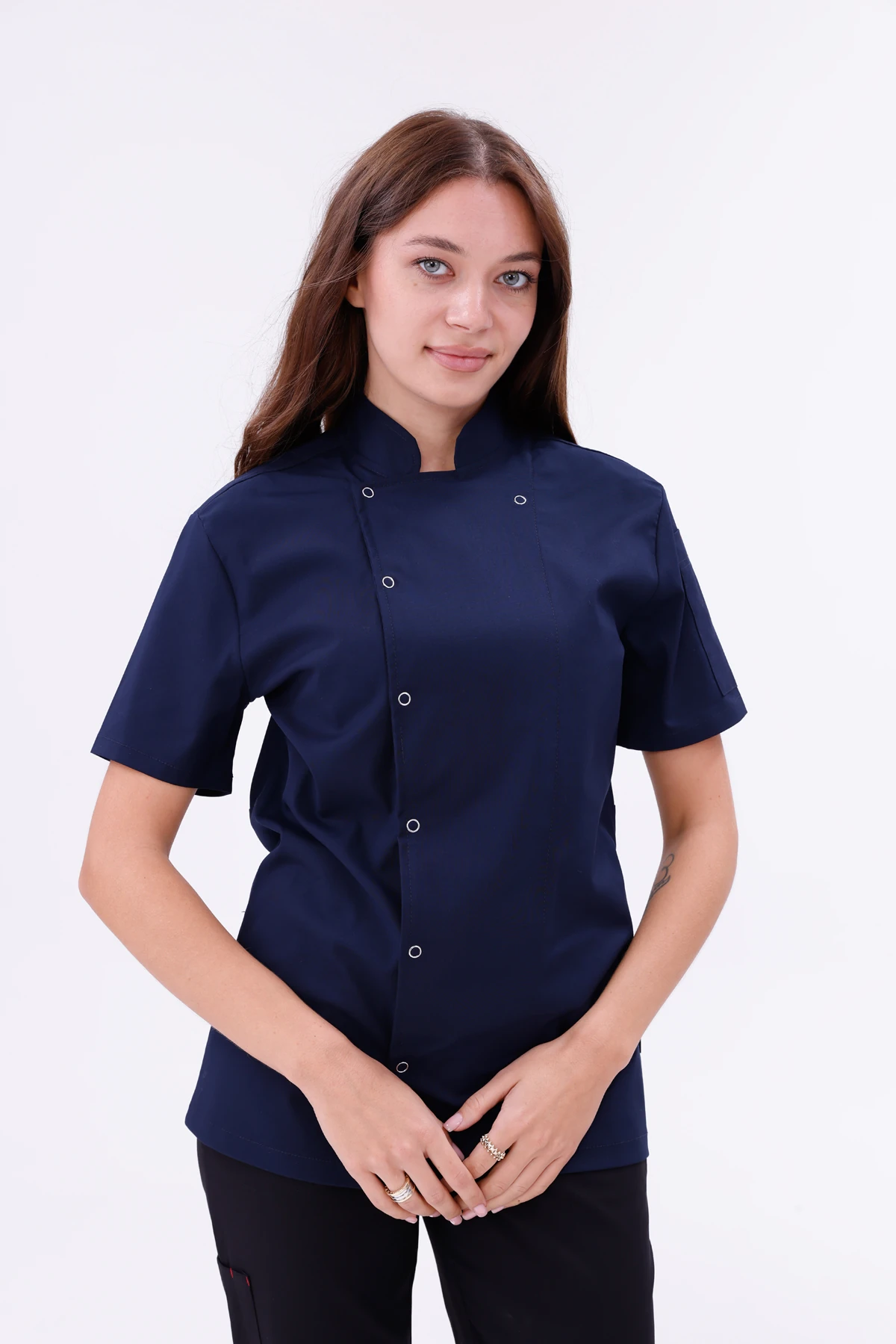 Kadın Apollon Lacivert (Şef-Ceketi & Kısa-Kol) Likralı