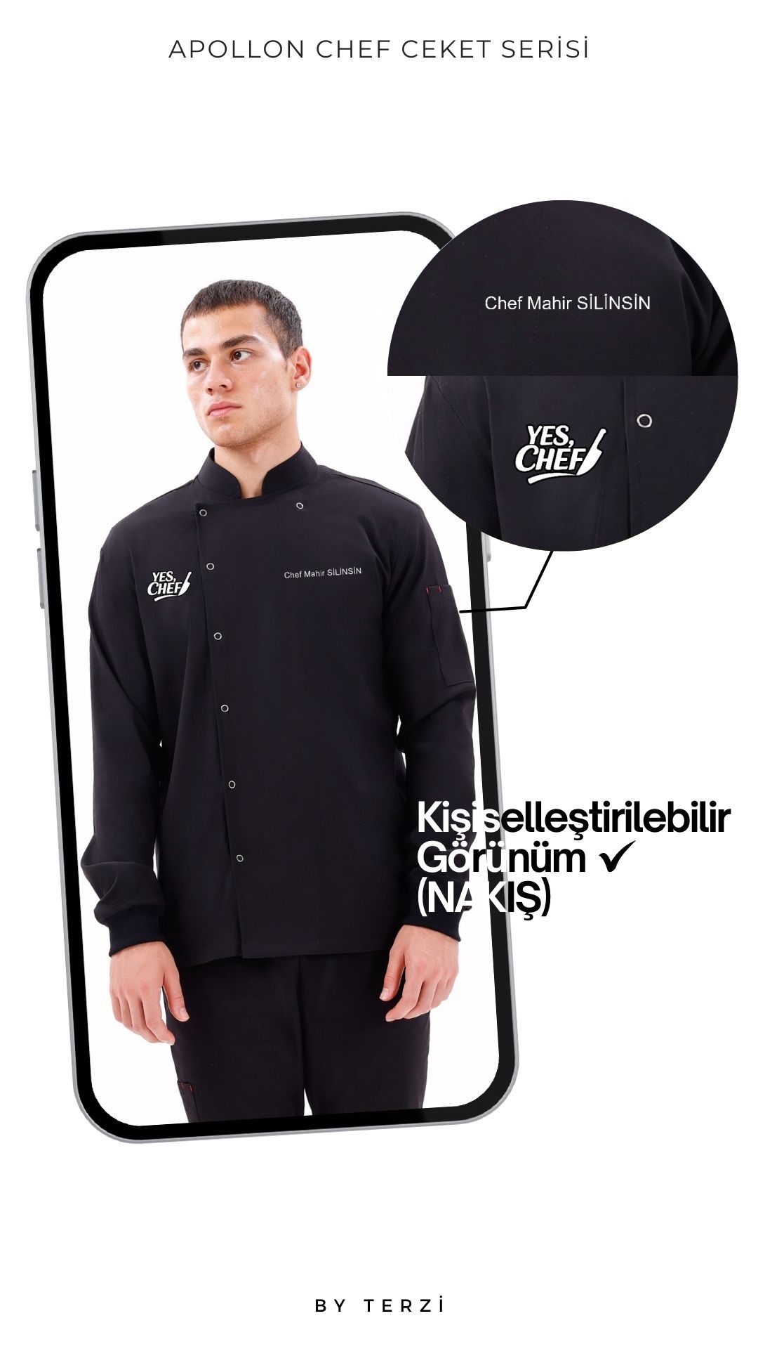 Erkek Apollon Siyah (Şef-Ceketi) Likralı
