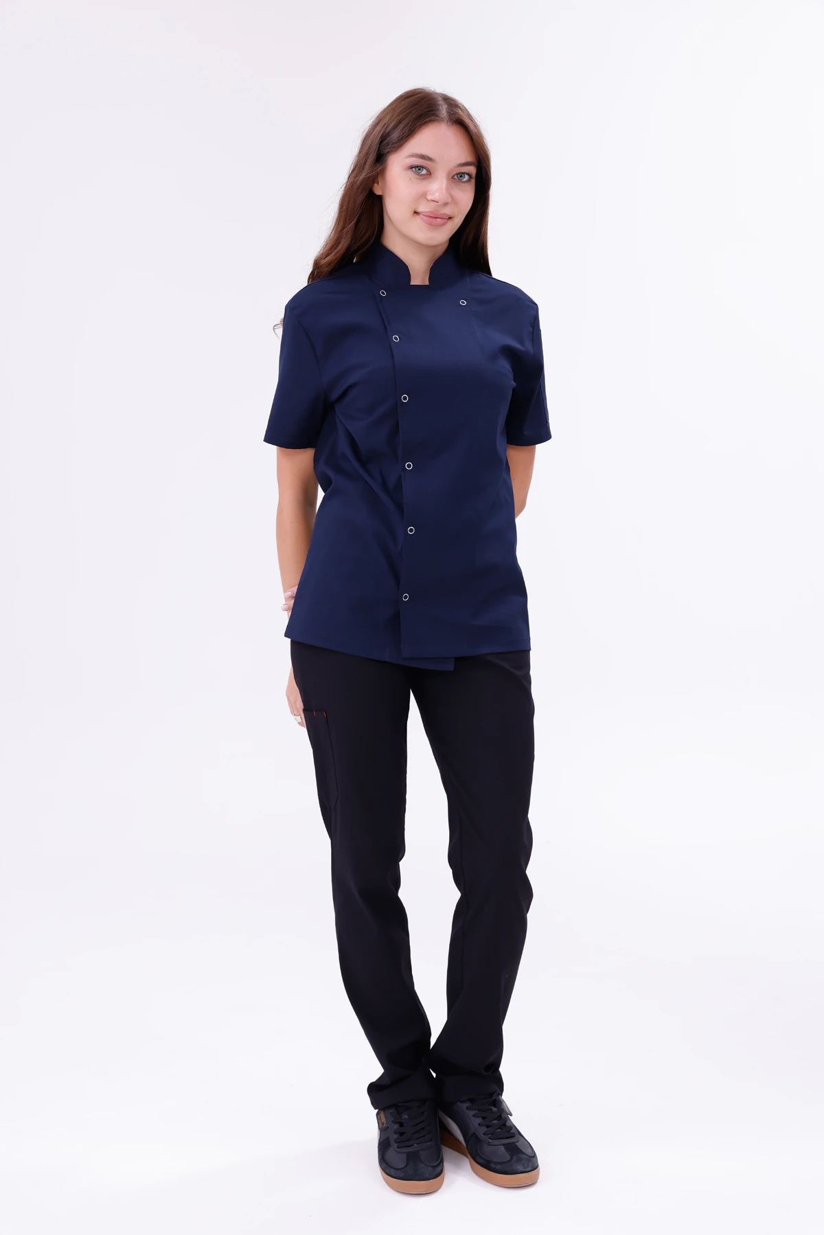 Kadın Apollon Lacivert (Şef-Ceketi & Kısa-Kol) Likralı