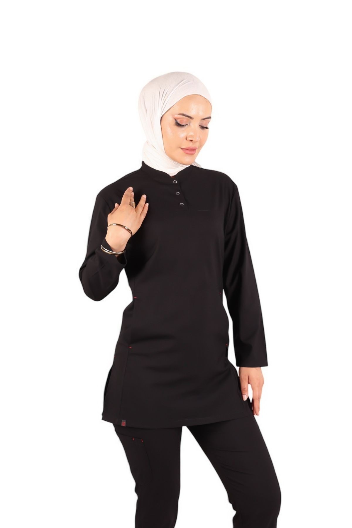 Kadın ANEMON Siyah (Tek-Üst) Likralı Scrubs