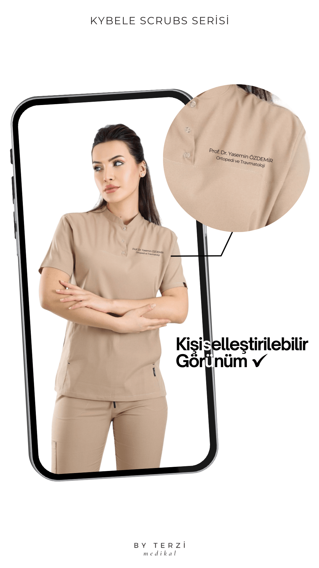 Kadın KYBELE Antrasit (Tek-Üst) Likralı Scrubs