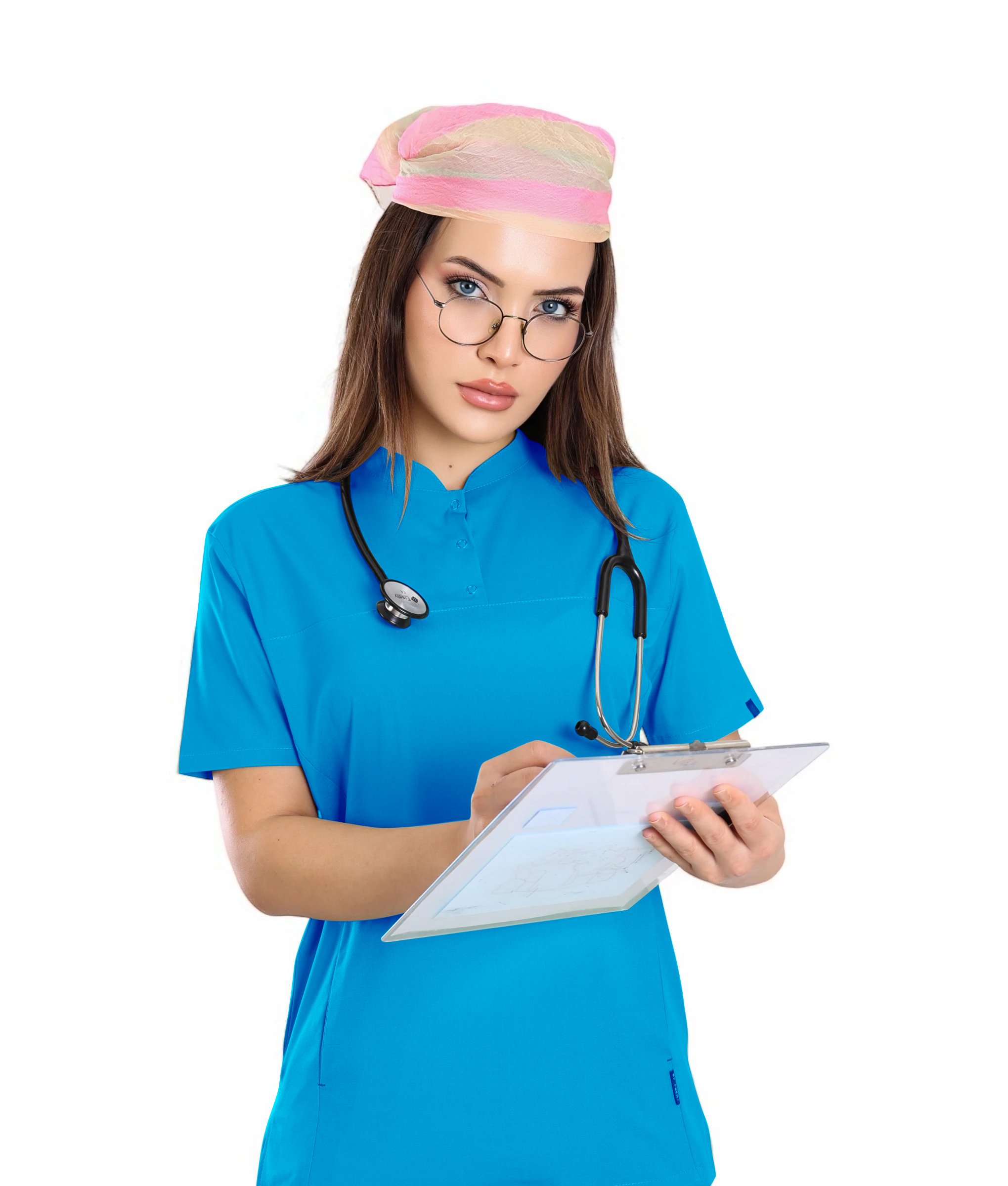 Kadın KYBELE Turkuaz (Tek-Üst) Likralı Scrubs